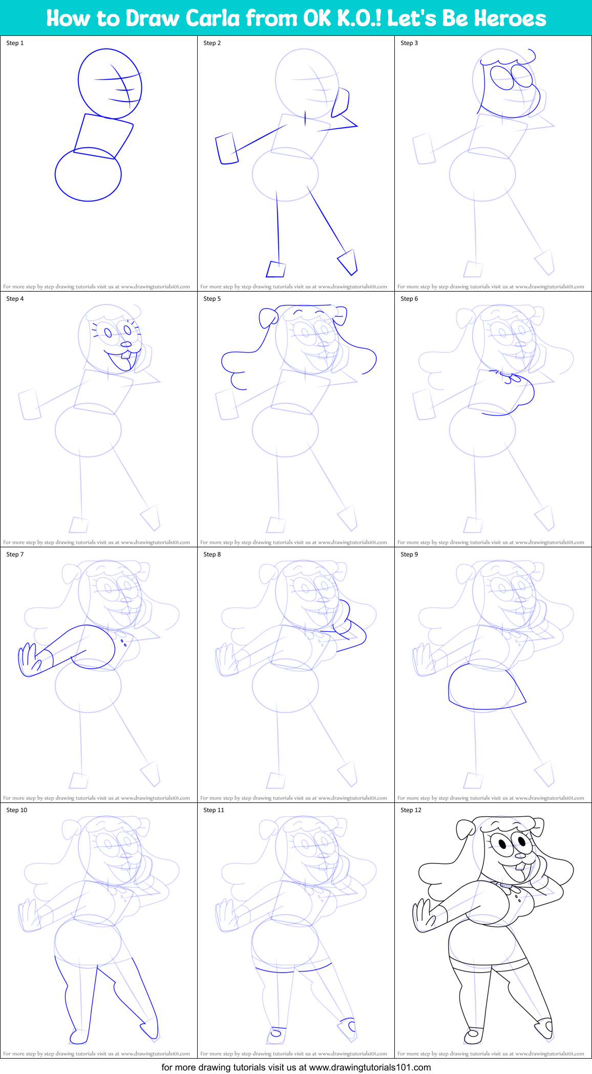 How to Draw Carla from OK K.O.! Let's Be Heroes Printable Step by Step