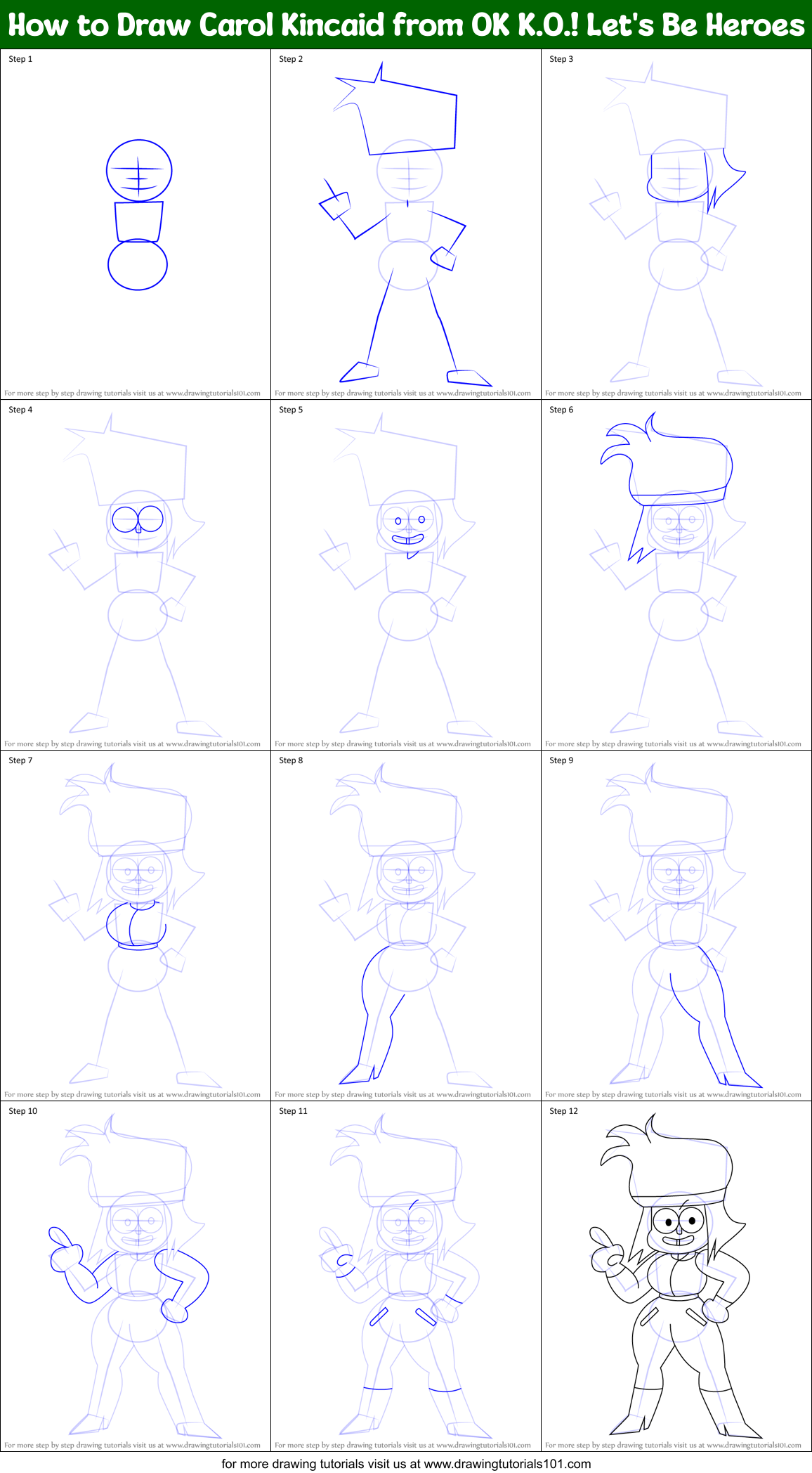 How to Draw Carol Kincaid from OK K.O.! Let's Be Heroes Printable Step by Step