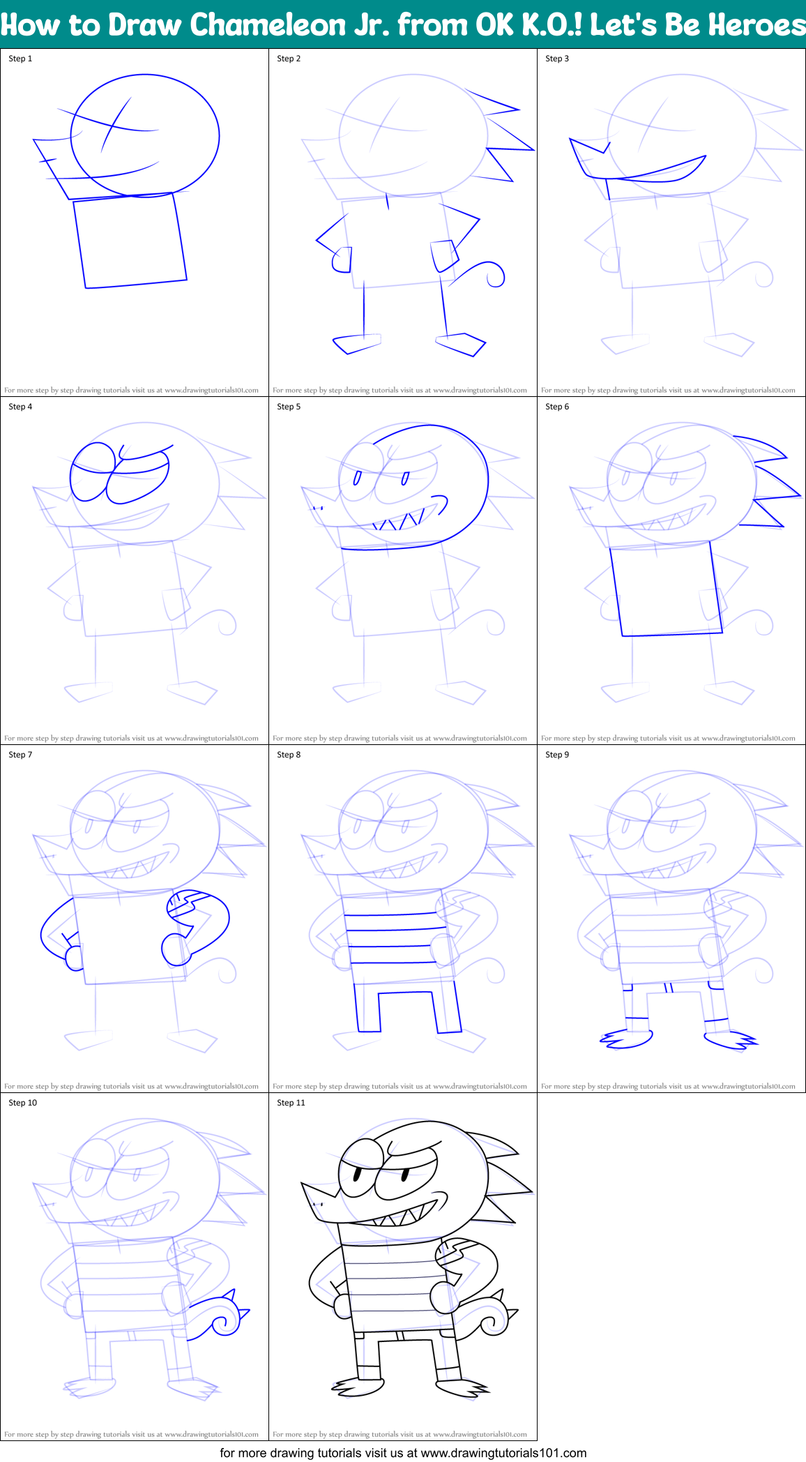 How to Draw Chameleon Jr. from OK K.O.! Let's Be Heroes Printable Step by Step
