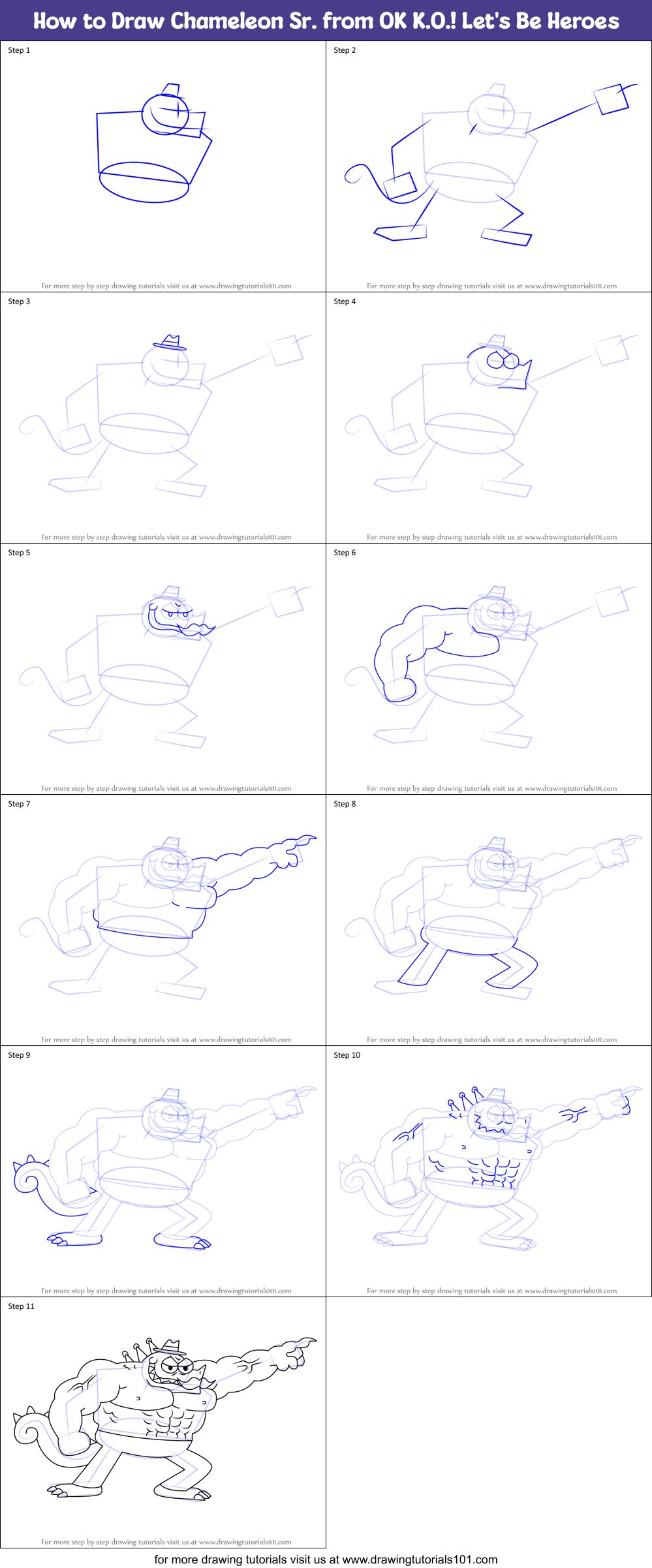 How to Draw Chameleon Sr. from OK K.O.! Let's Be Heroes Printable Step by Step