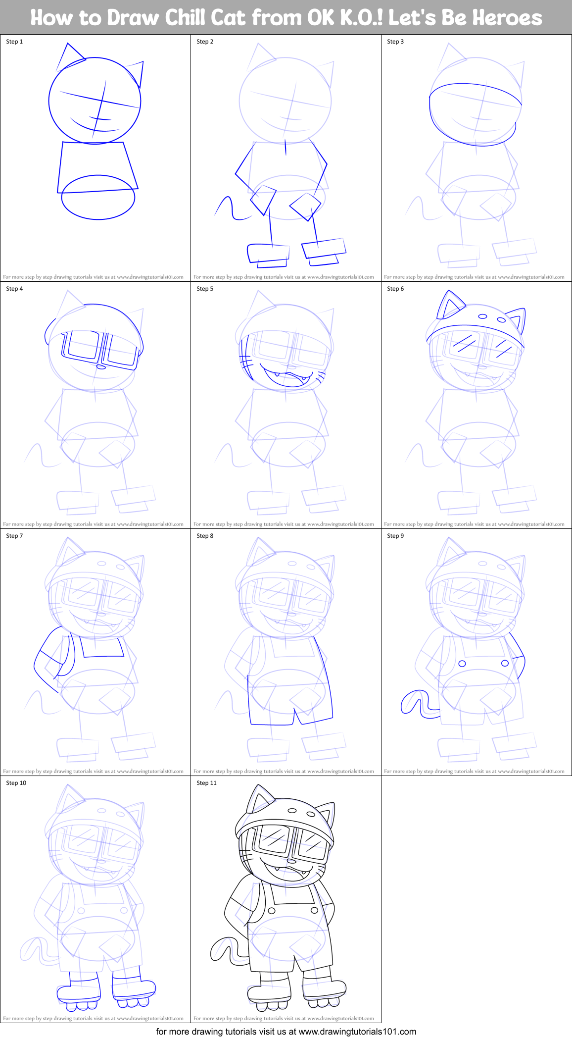 How to Draw Chill Cat from OK K.O.! Let's Be Heroes Printable Step by Step