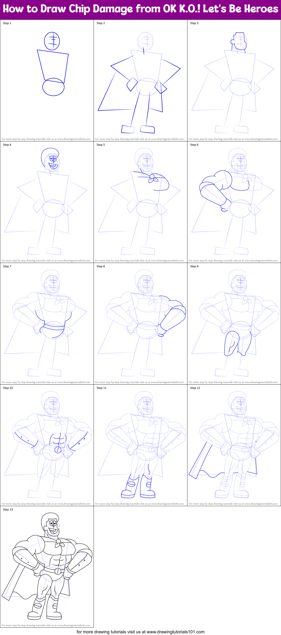 How to Draw Chip Damage from OK K.O.! Let's Be Heroes Printable Step by Step