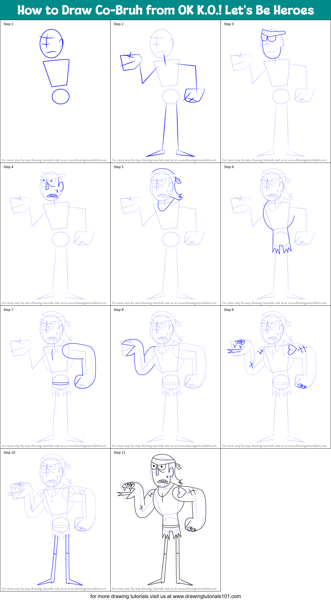 How to Draw Co-Bruh from OK K.O.! Let's Be Heroes Printable Step by Step