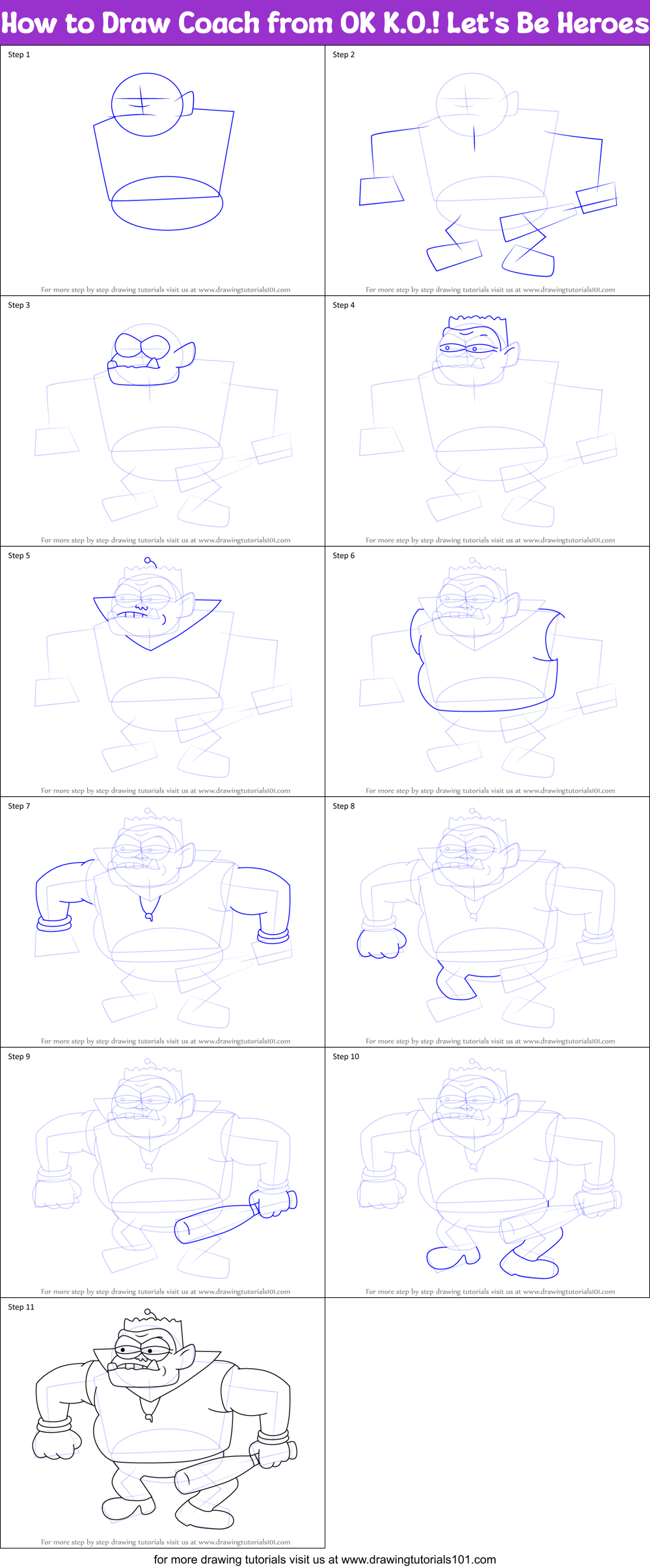 How to Draw Coach from OK K.O.! Let's Be Heroes Printable Step by Step