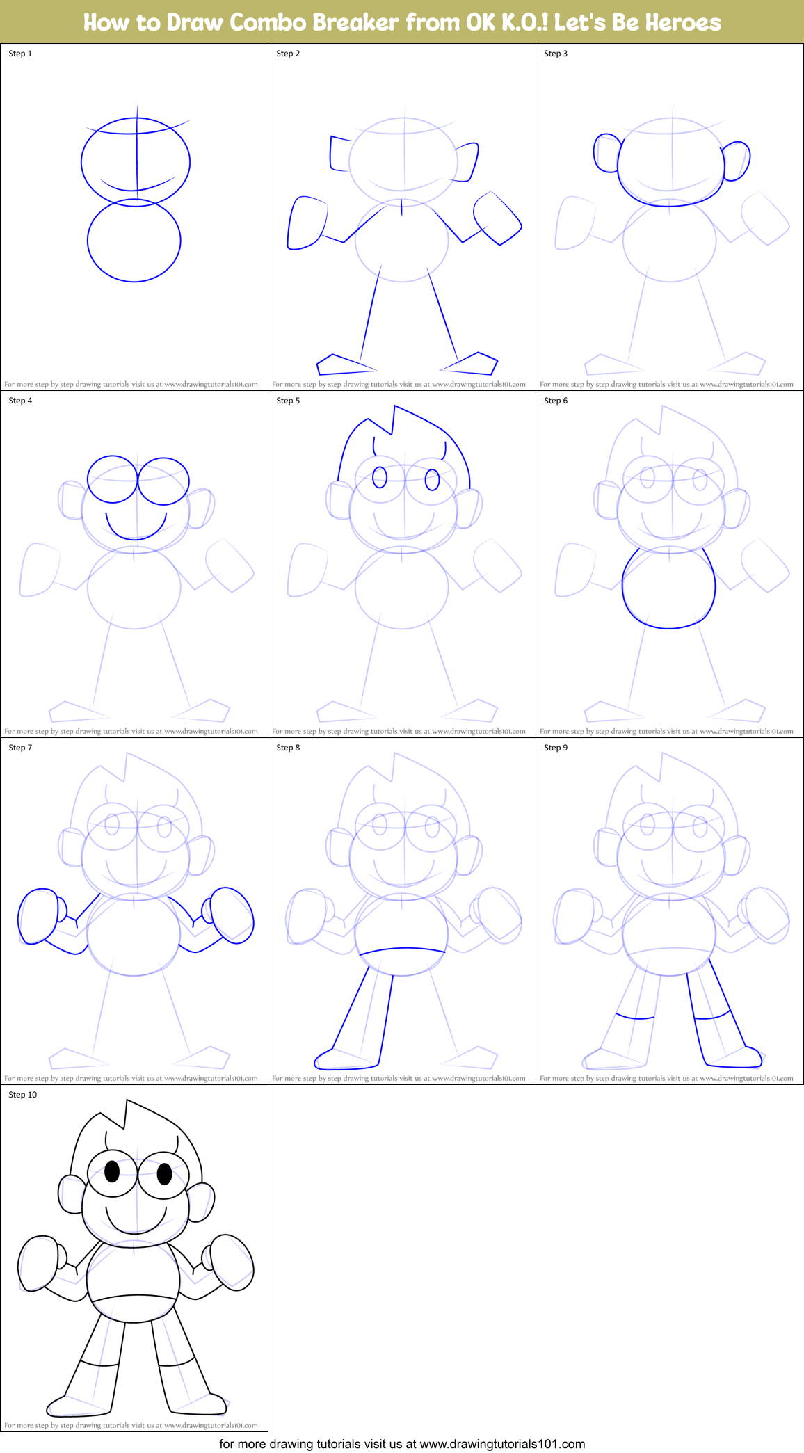 How to Draw Combo Breaker from OK K.O.! Let's Be Heroes Printable Step by Step