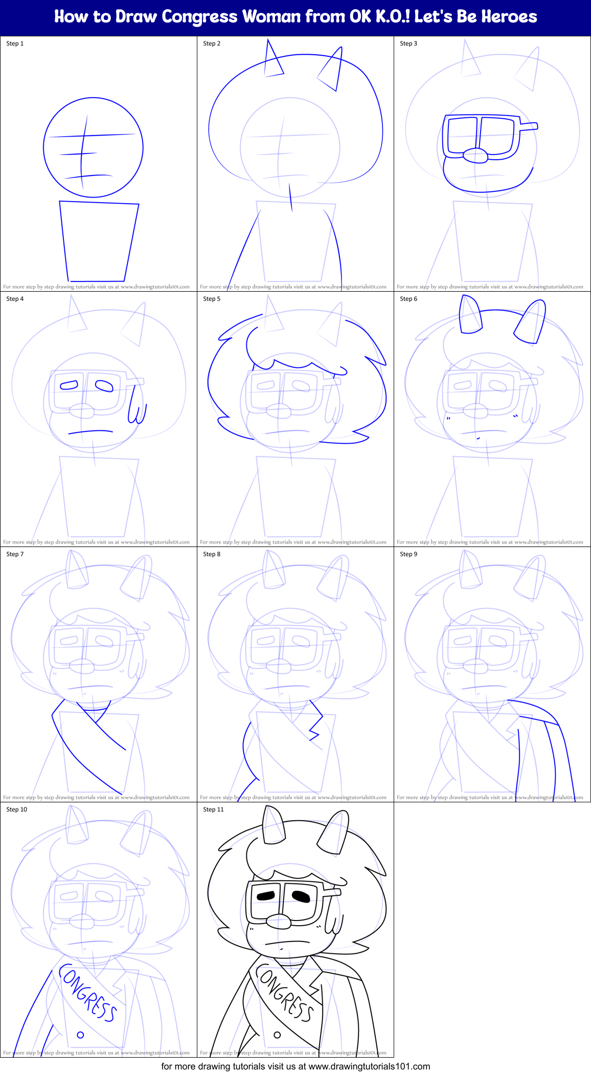 How to Draw Congress Woman from OK K.O.! Let's Be Heroes Printable Step by Step