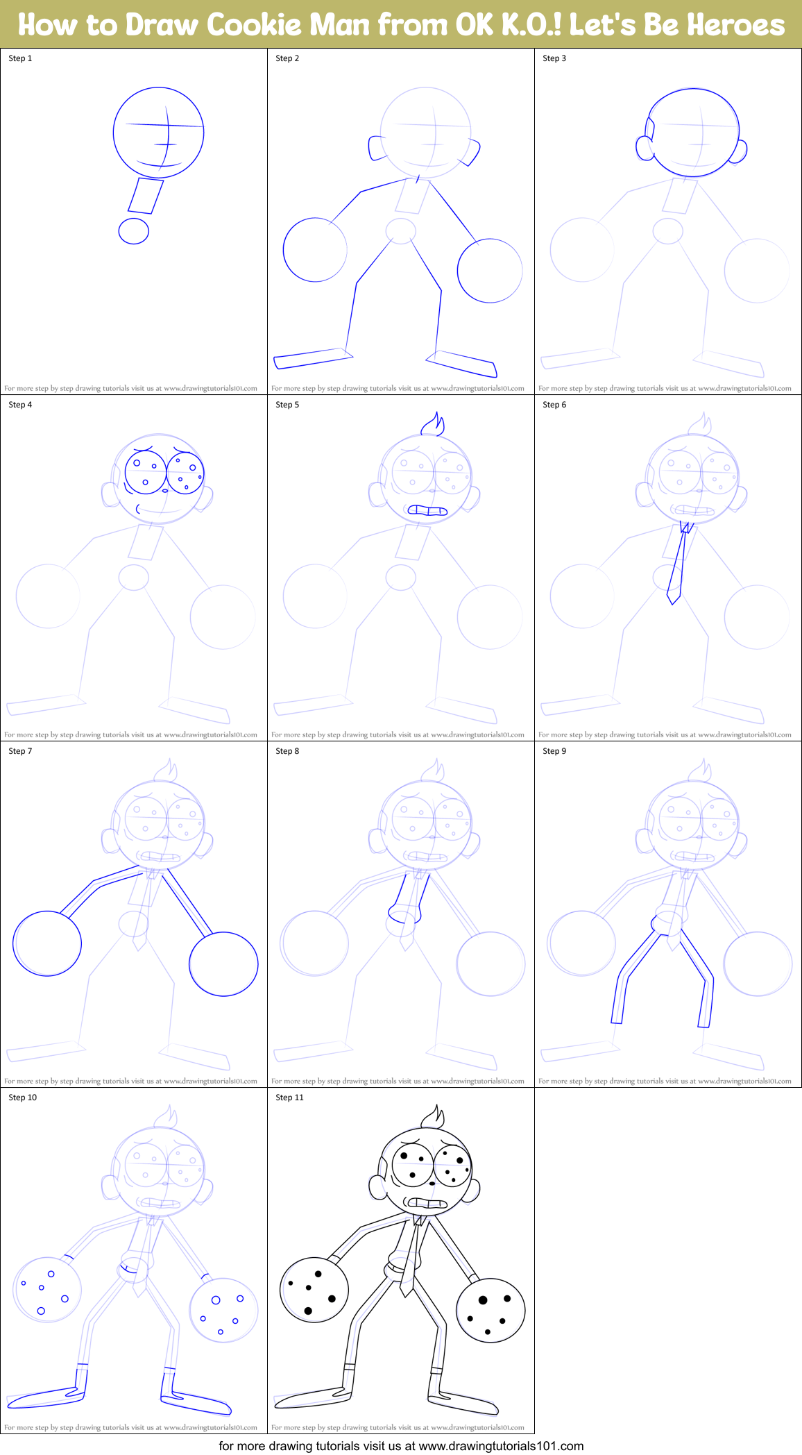 How to Draw Cookie Man from OK K.O.! Let's Be Heroes Printable Step by Step