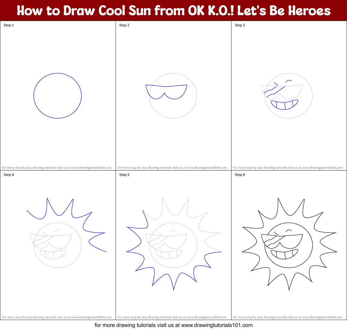 How to Draw Cool Sun from OK K.O.! Let's Be Heroes Printable Step by Step