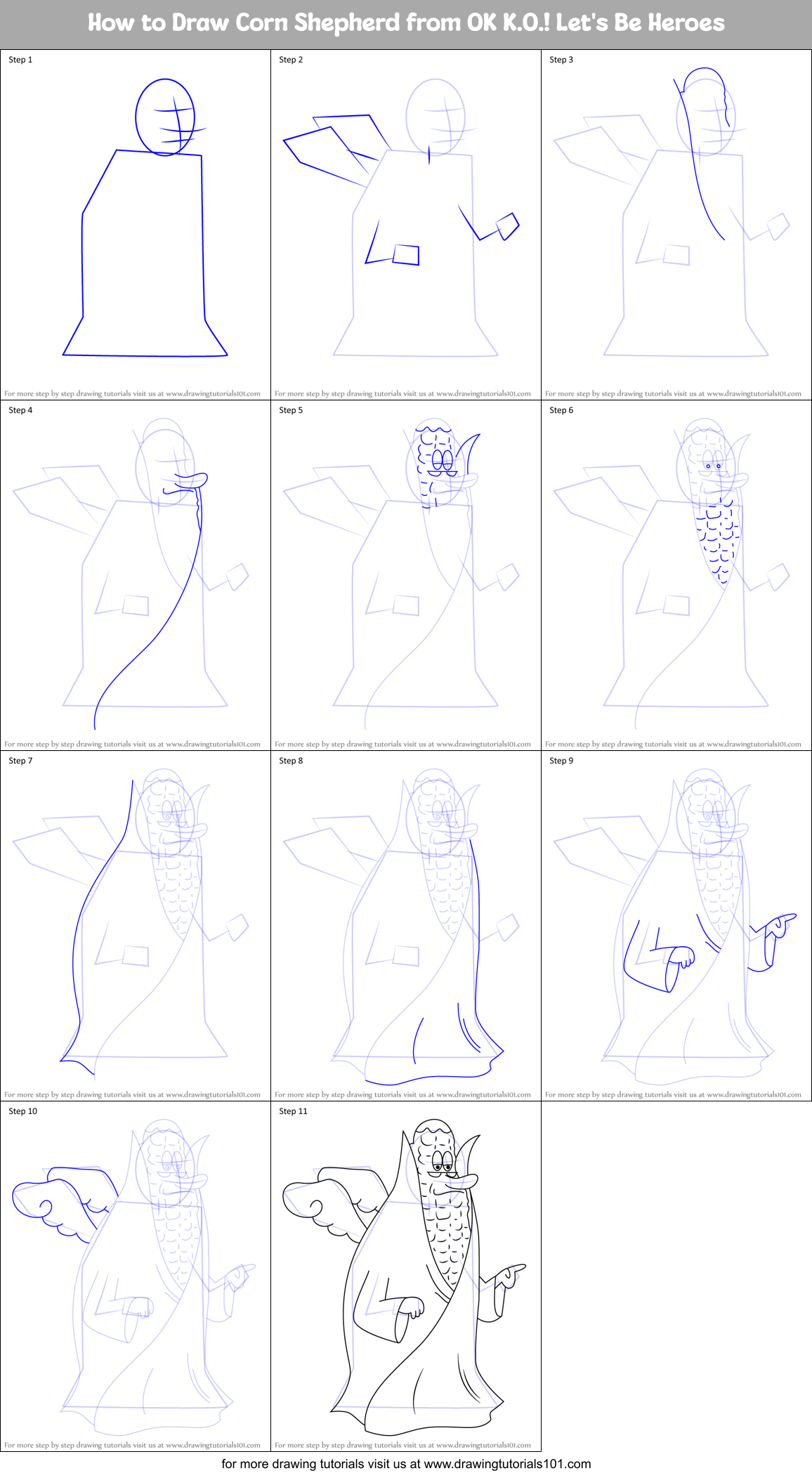 How to Draw Corn Shepherd from OK K.O.! Let's Be Heroes Printable Step by Step