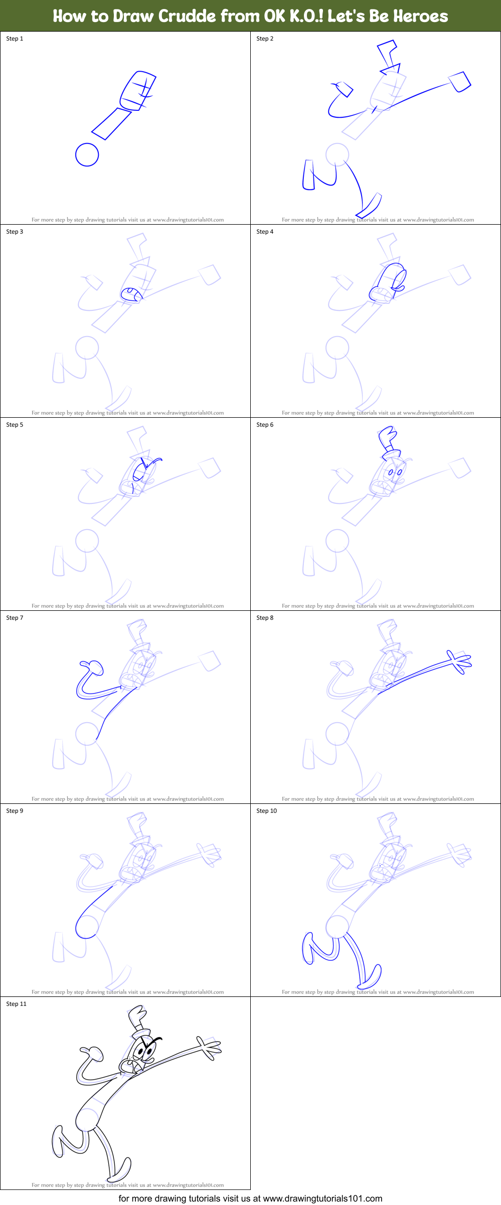How to Draw Crudde from OK K.O.! Let's Be Heroes Printable Step by Step