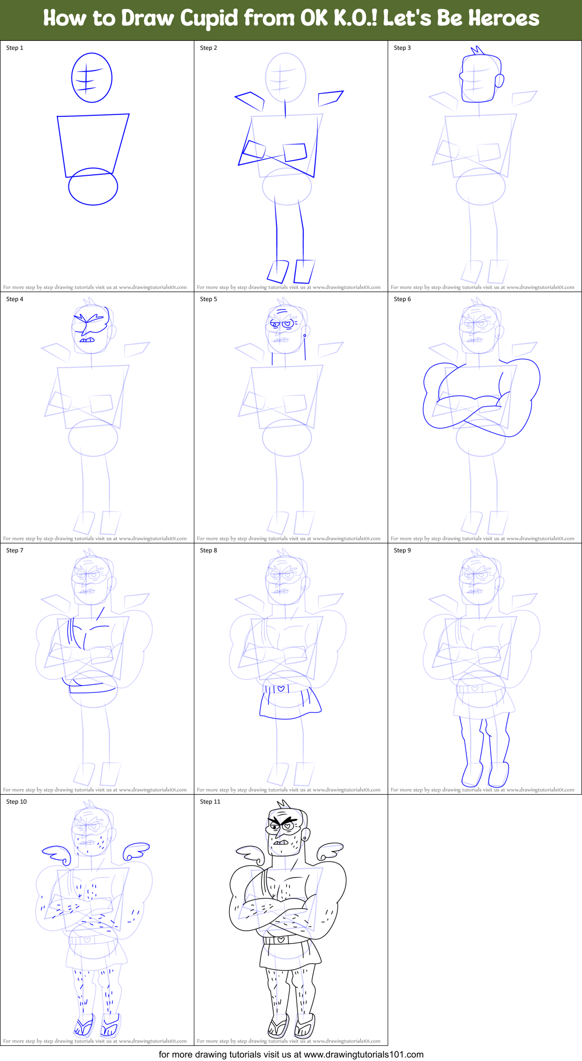 How to Draw Cupid from OK K.O.! Let's Be Heroes Printable Step by Step