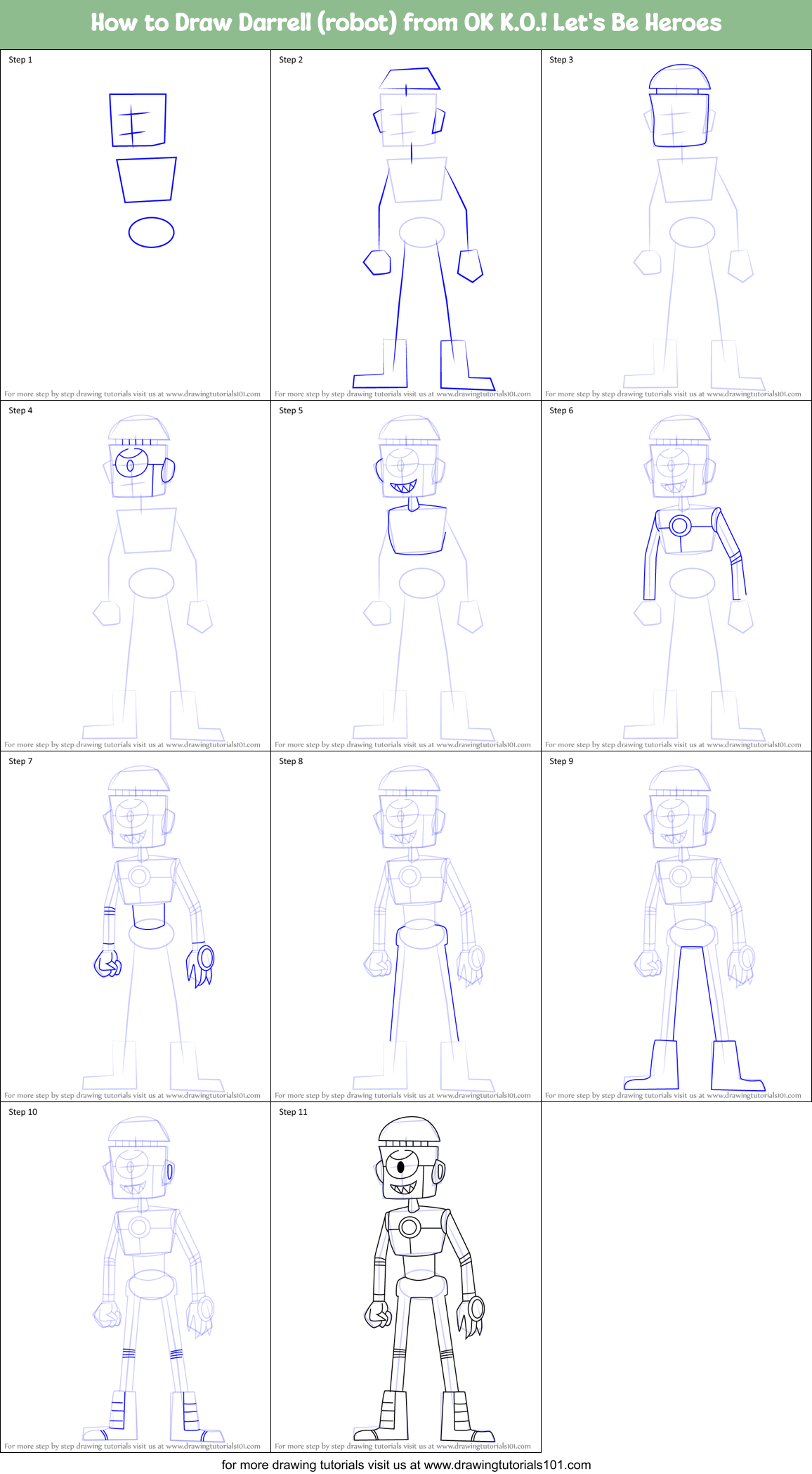 How to Draw Darrell (robot) from OK K.O.! Let's Be Heroes Printable Step by Step