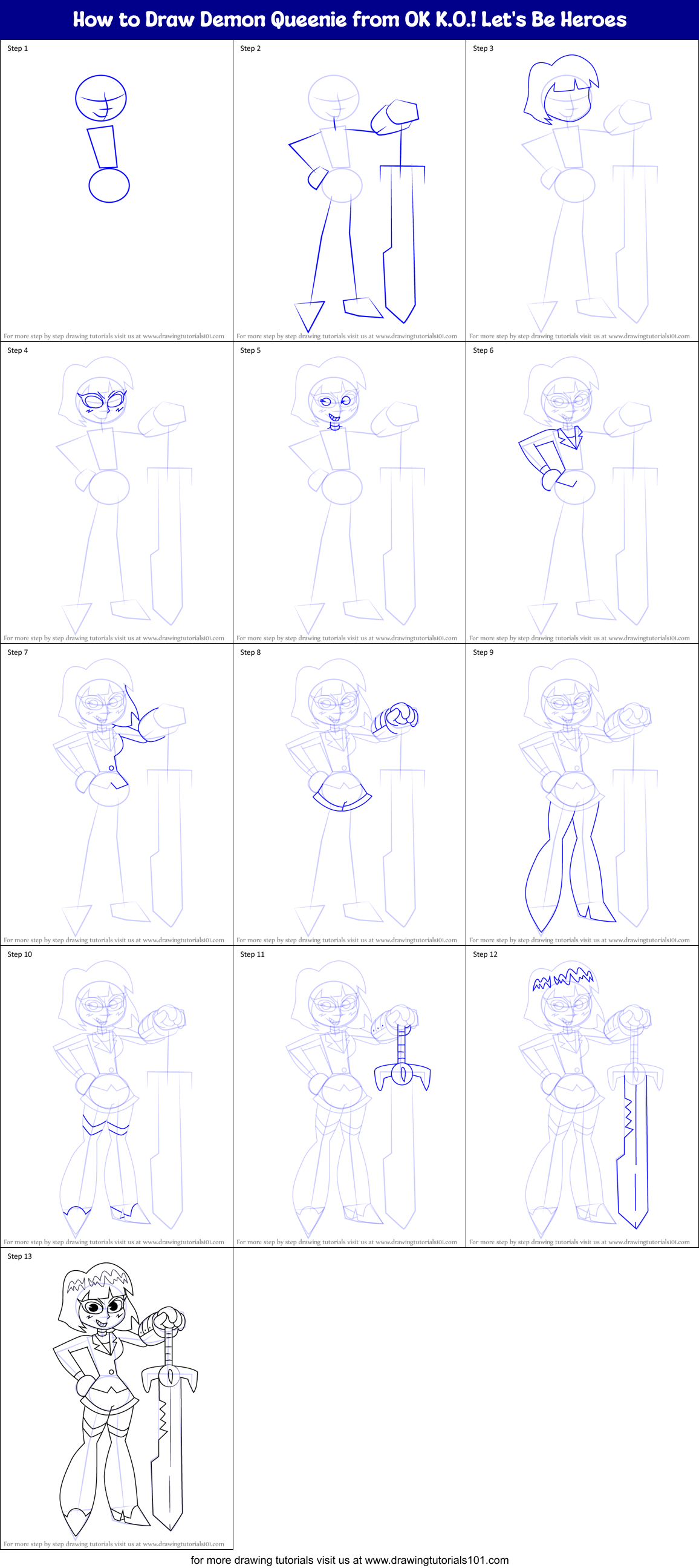 How to Draw Demon Queenie from OK K.O.! Let's Be Heroes Printable Step by Step