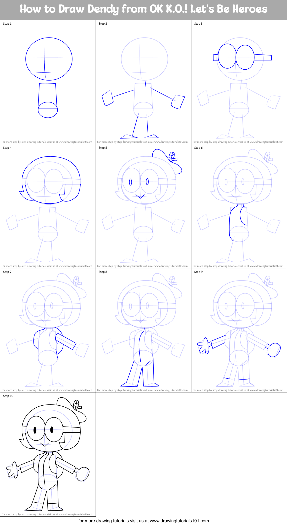 How to Draw Dendy from OK K.O.! Let's Be Heroes Printable Step by Step
