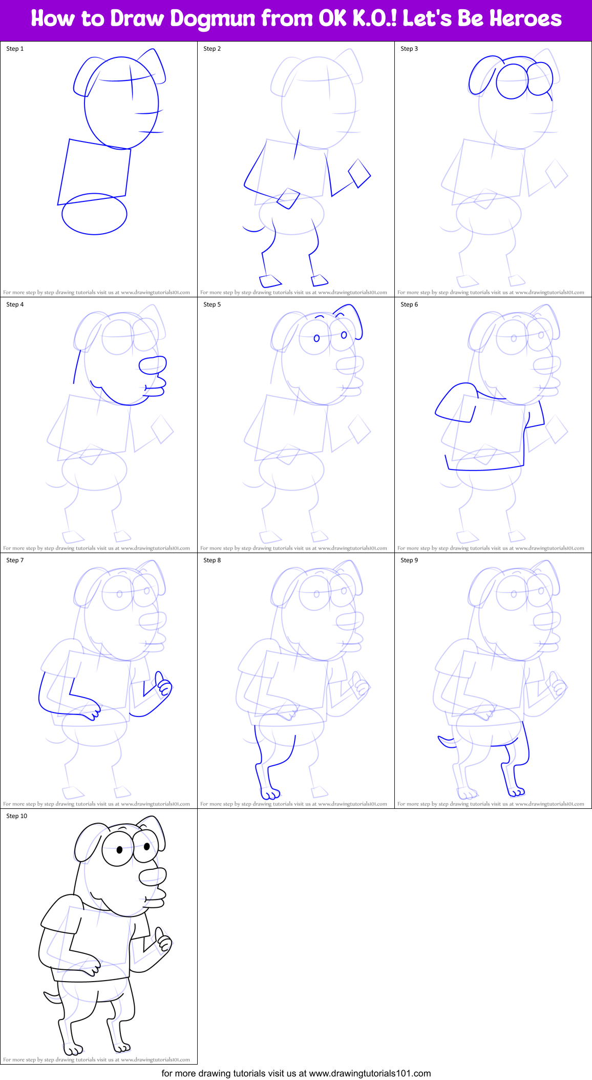 How to Draw Dogmun from OK K.O.! Let's Be Heroes Printable Step by Step