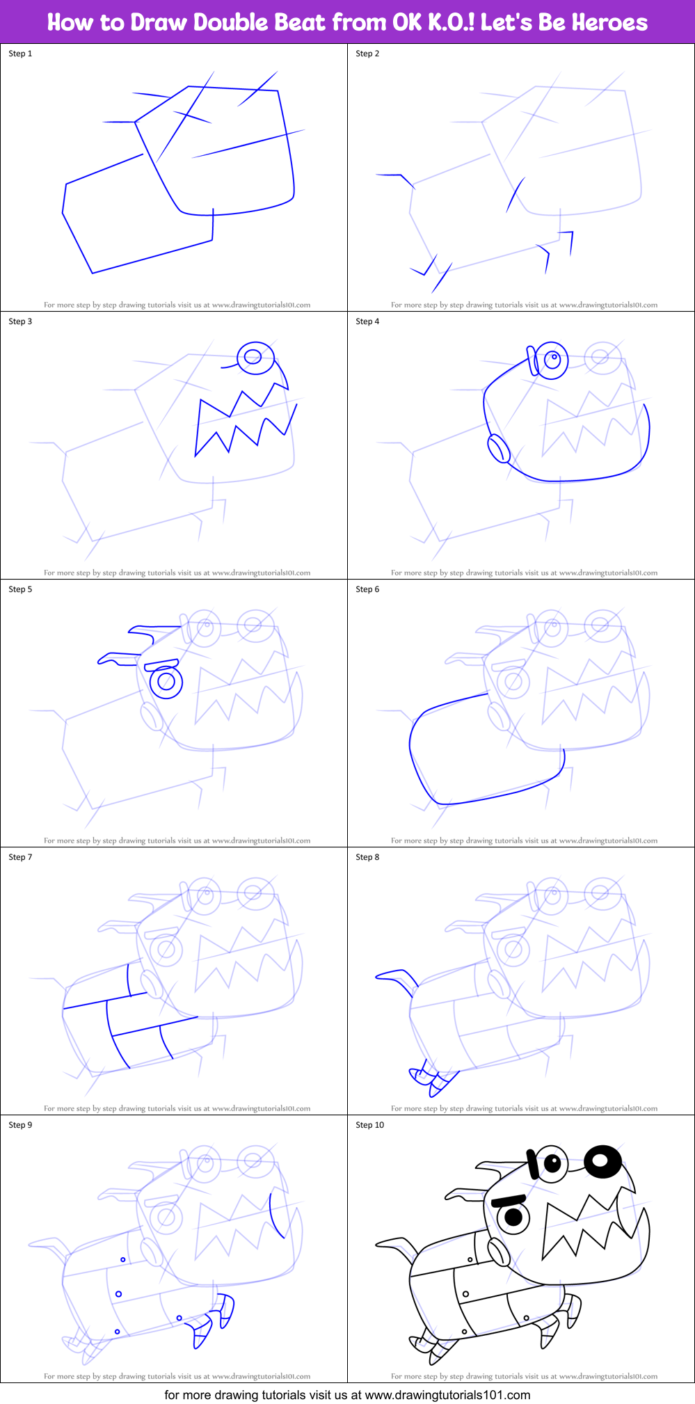 How to Draw Double Beat from OK K.O.! Let's Be Heroes Printable Step by Step