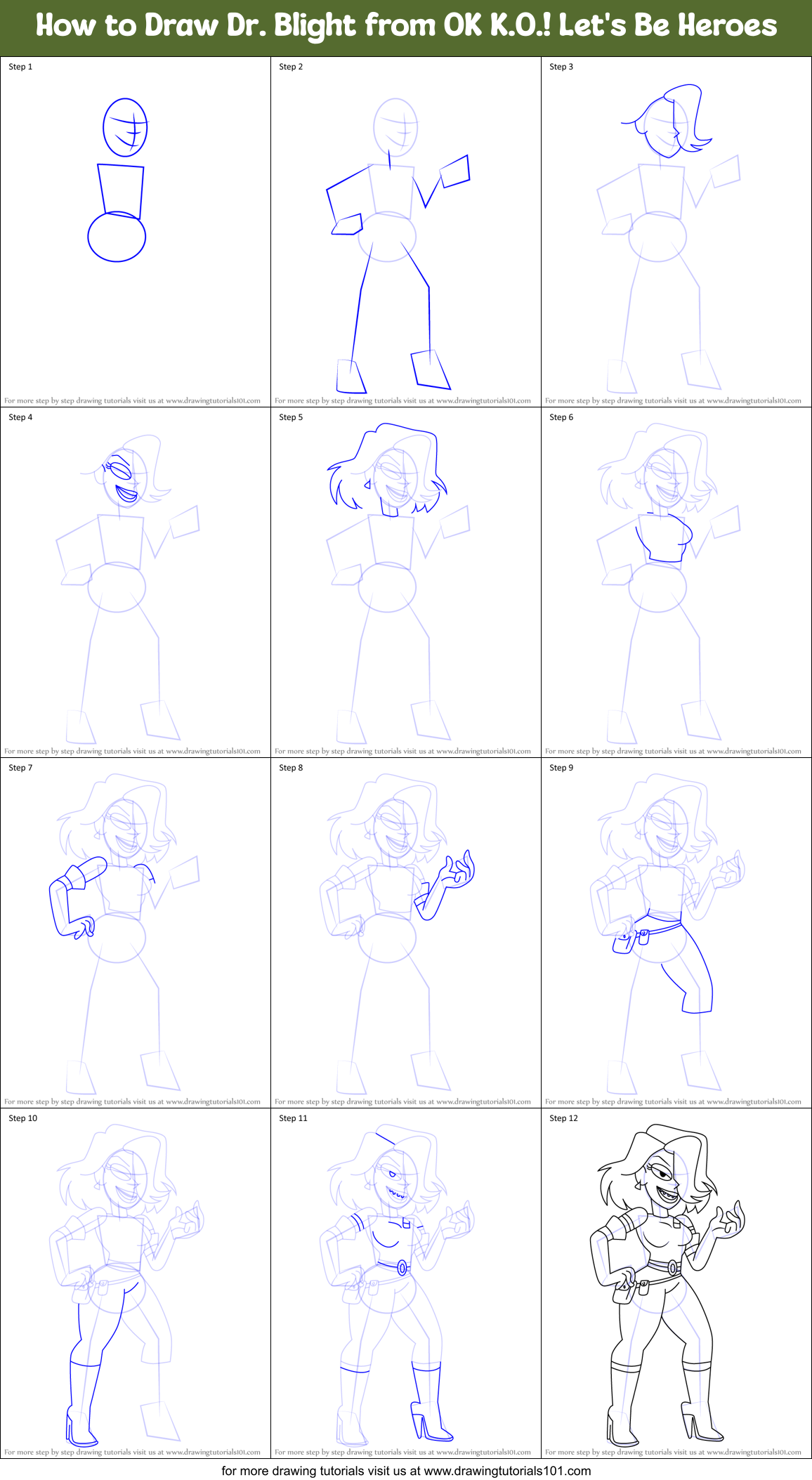 How to Draw Dr. Blight from OK K.O.! Let's Be Heroes Printable Step by Step