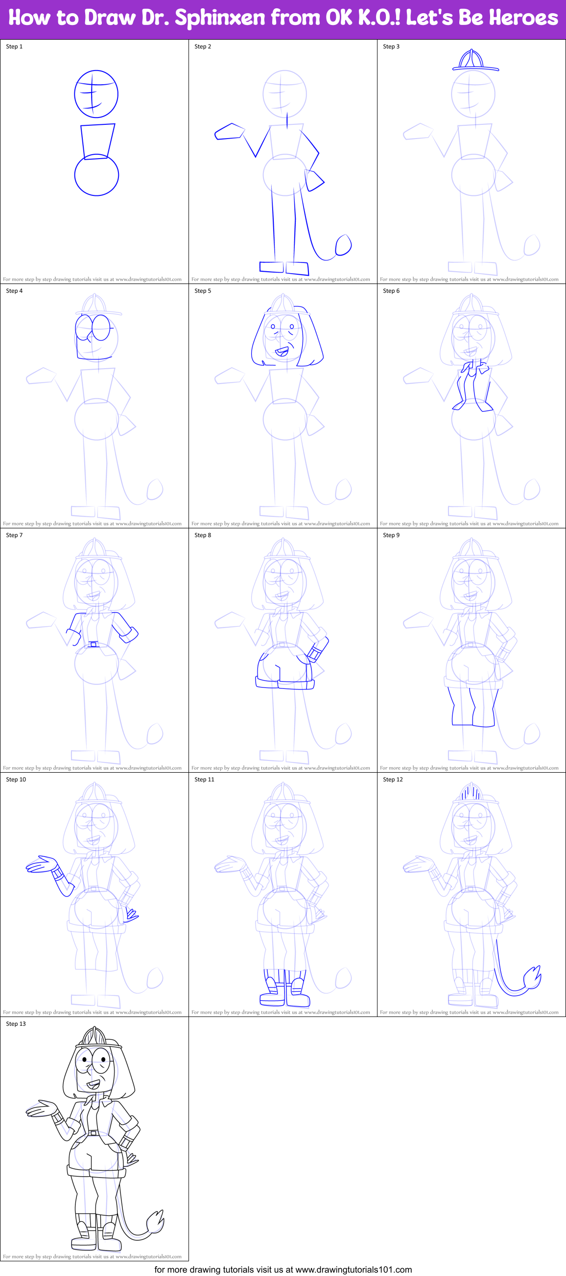 How to Draw Dr. Sphinxen from OK K.O.! Let's Be Heroes Printable Step by Step