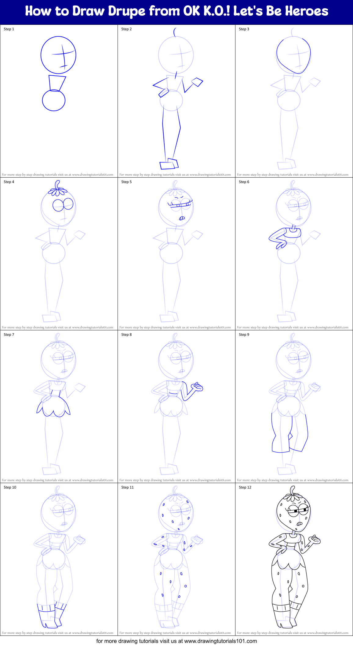 How to Draw Drupe from OK K.O.! Let's Be Heroes Printable Step by Step
