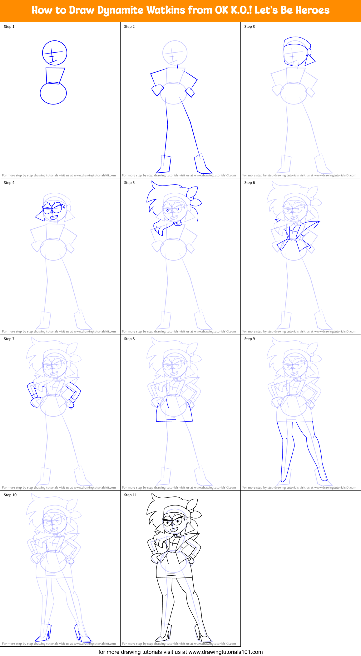 How to Draw Dynamite Watkins from OK K.O.! Let's Be Heroes Printable Step by Step