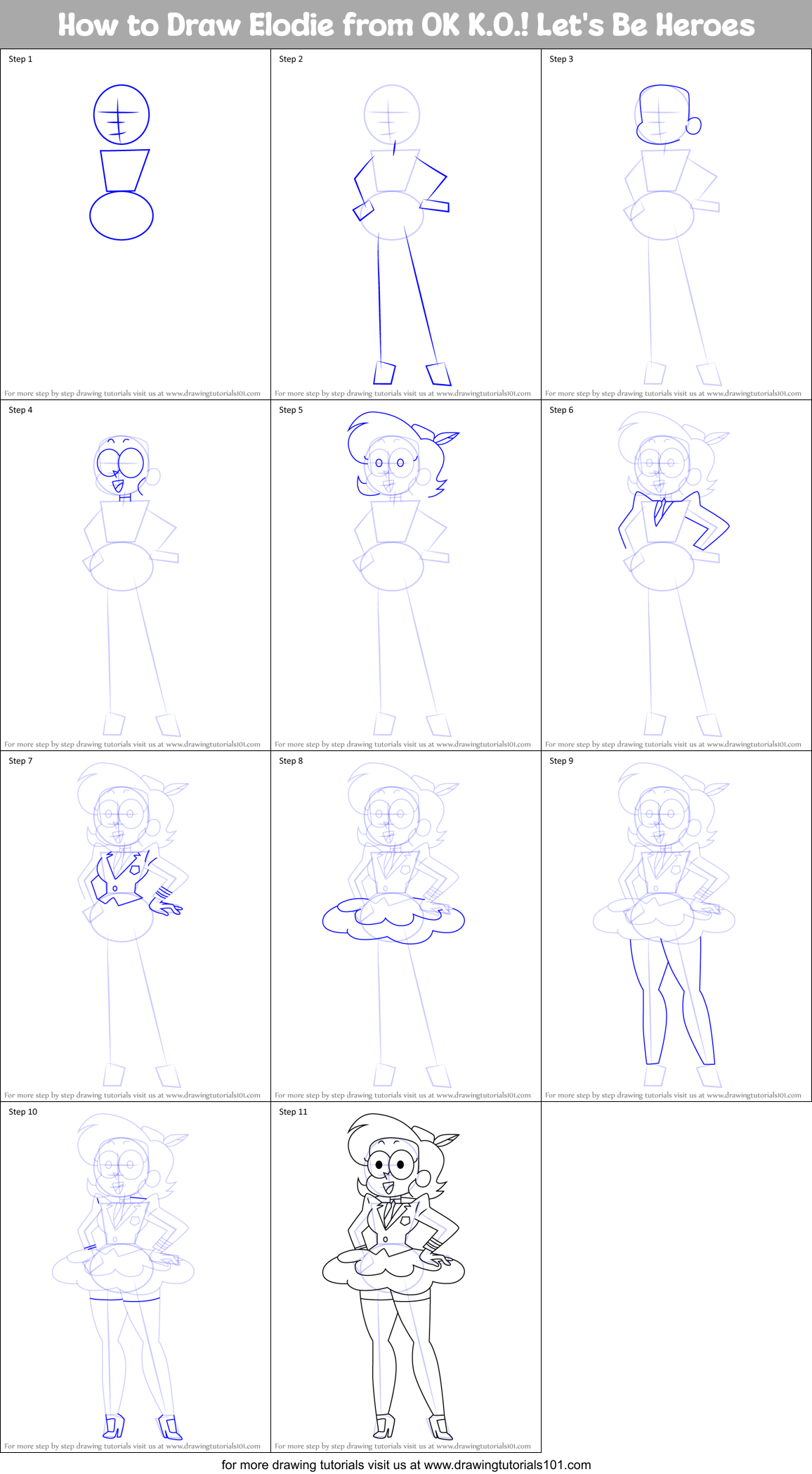 How to Draw Elodie from OK K.O.! Let's Be Heroes Printable Step by Step