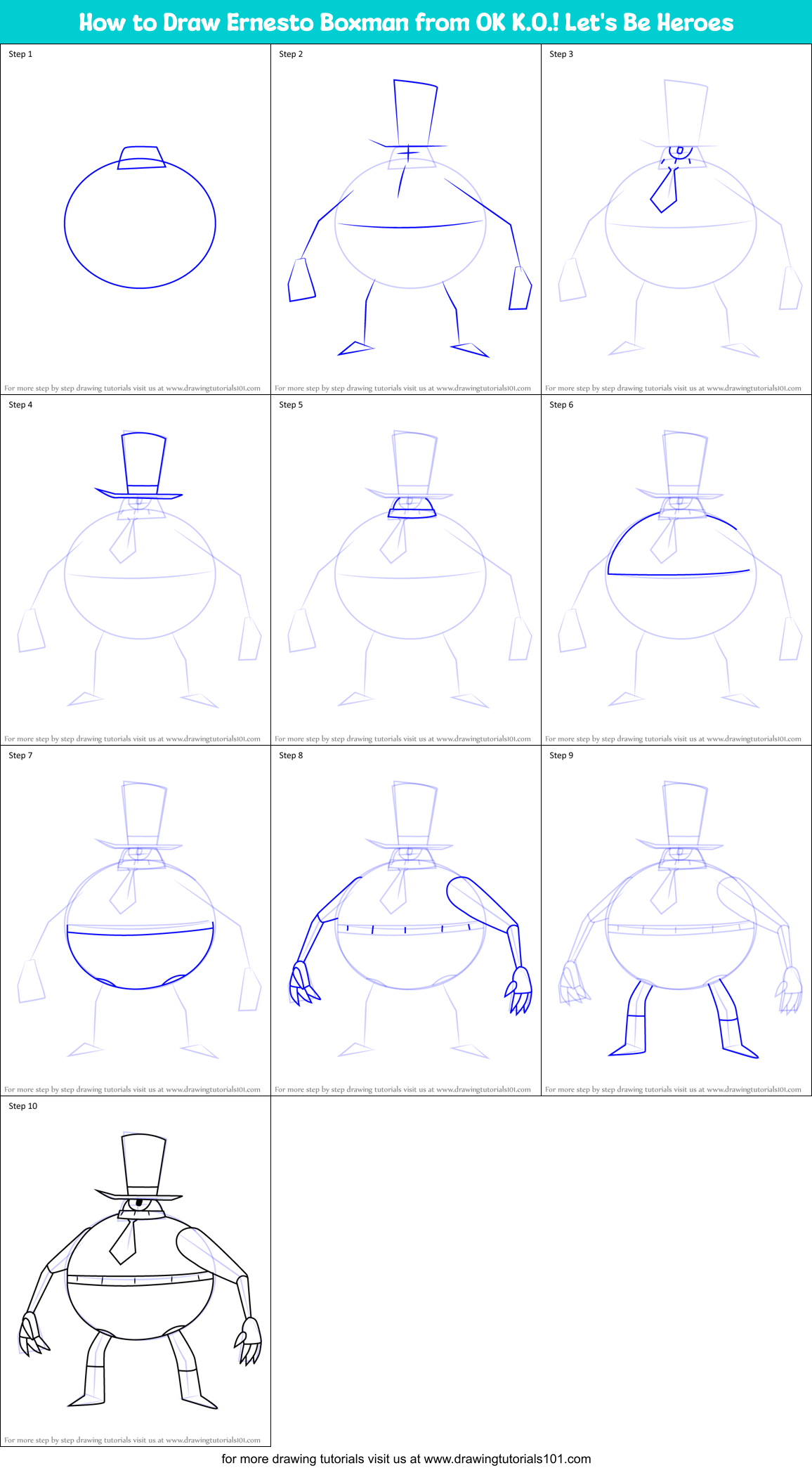 How to Draw Ernesto Boxman from OK K.O.! Let's Be Heroes Printable Step by Step