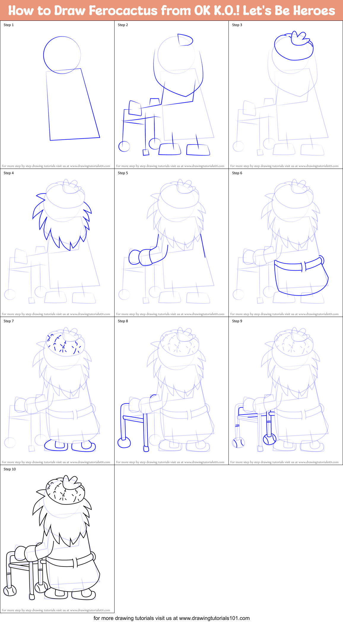 How to Draw Ferocactus from OK K.O.! Let's Be Heroes Printable Step by Step