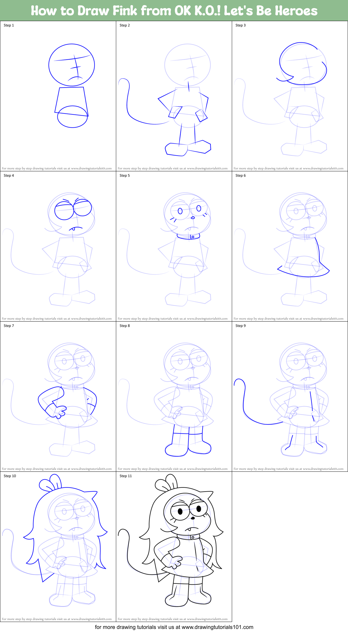 How to Draw Fink from OK K.O.! Let's Be Heroes Printable Step by Step