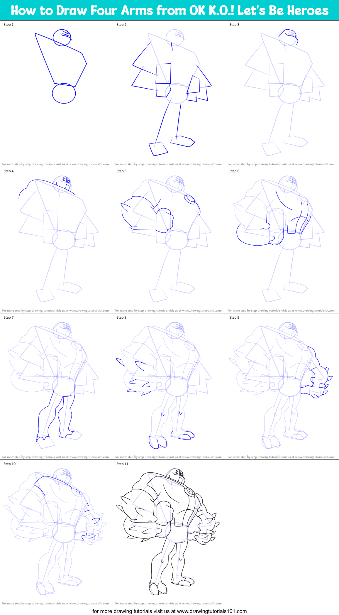 How to Draw Four Arms from OK K.O.! Let's Be Heroes Printable Step by Step