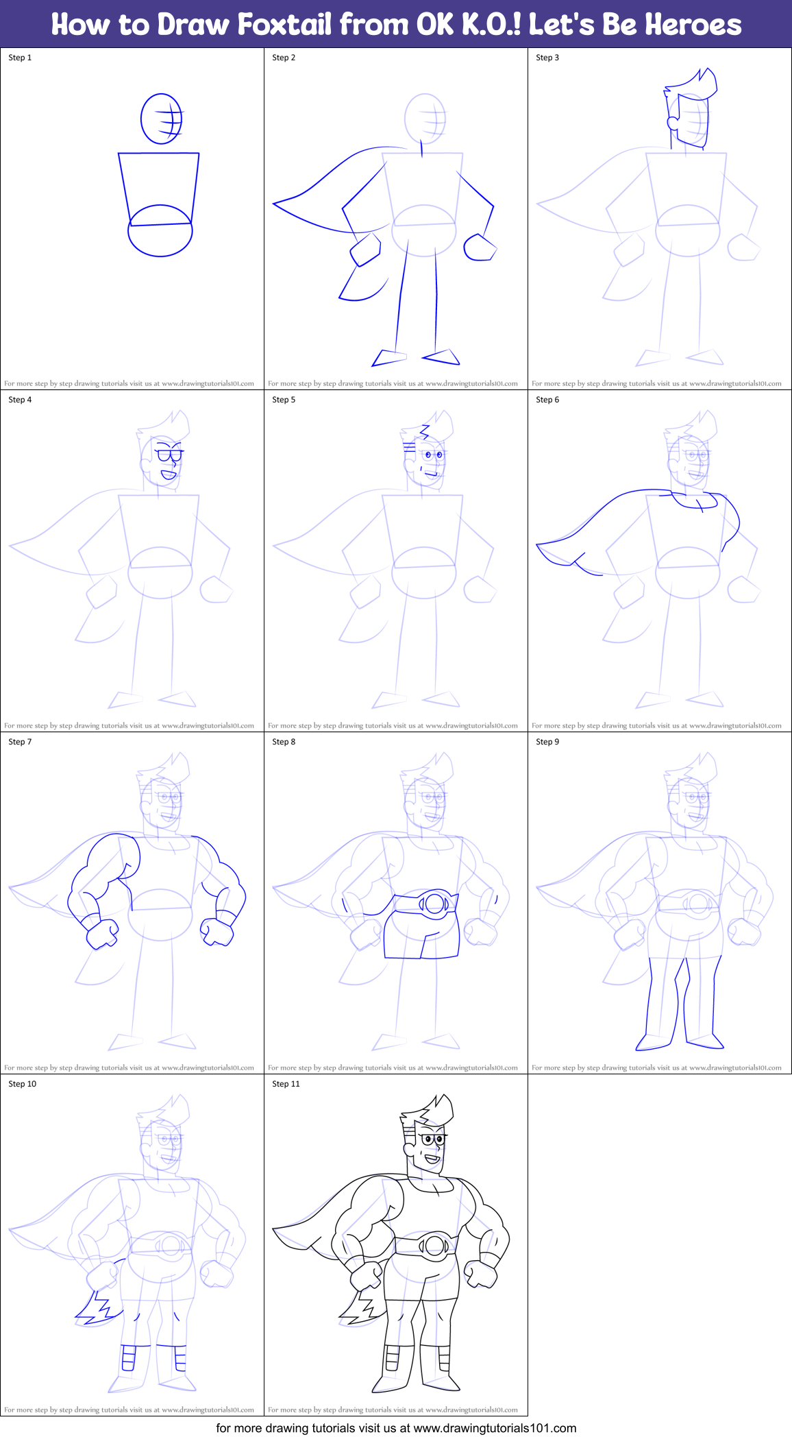 How to Draw Foxtail from OK K.O.! Let's Be Heroes Printable Step by Step