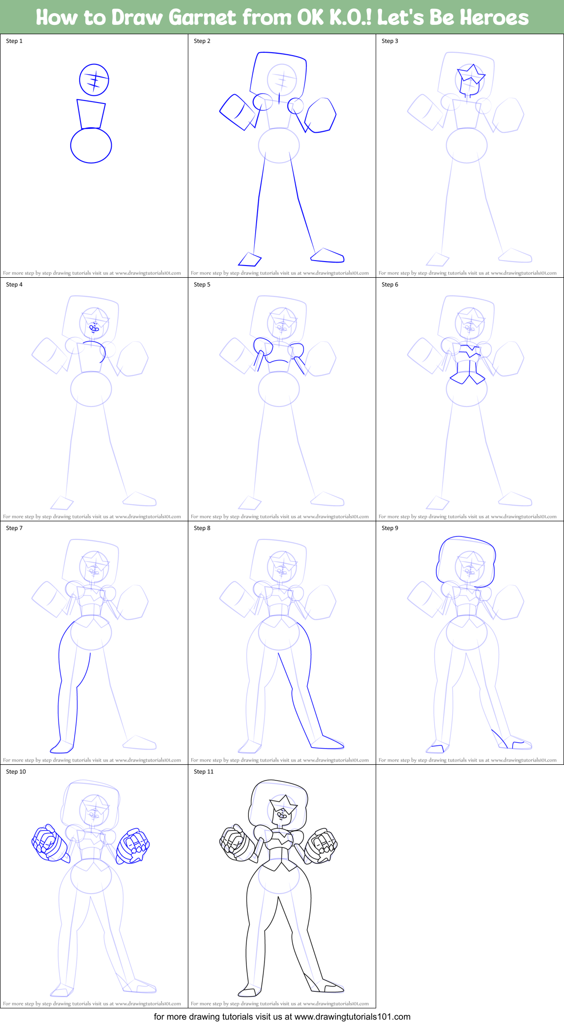 How to Draw Garnet from OK K.O.! Let's Be Heroes Printable Step by Step