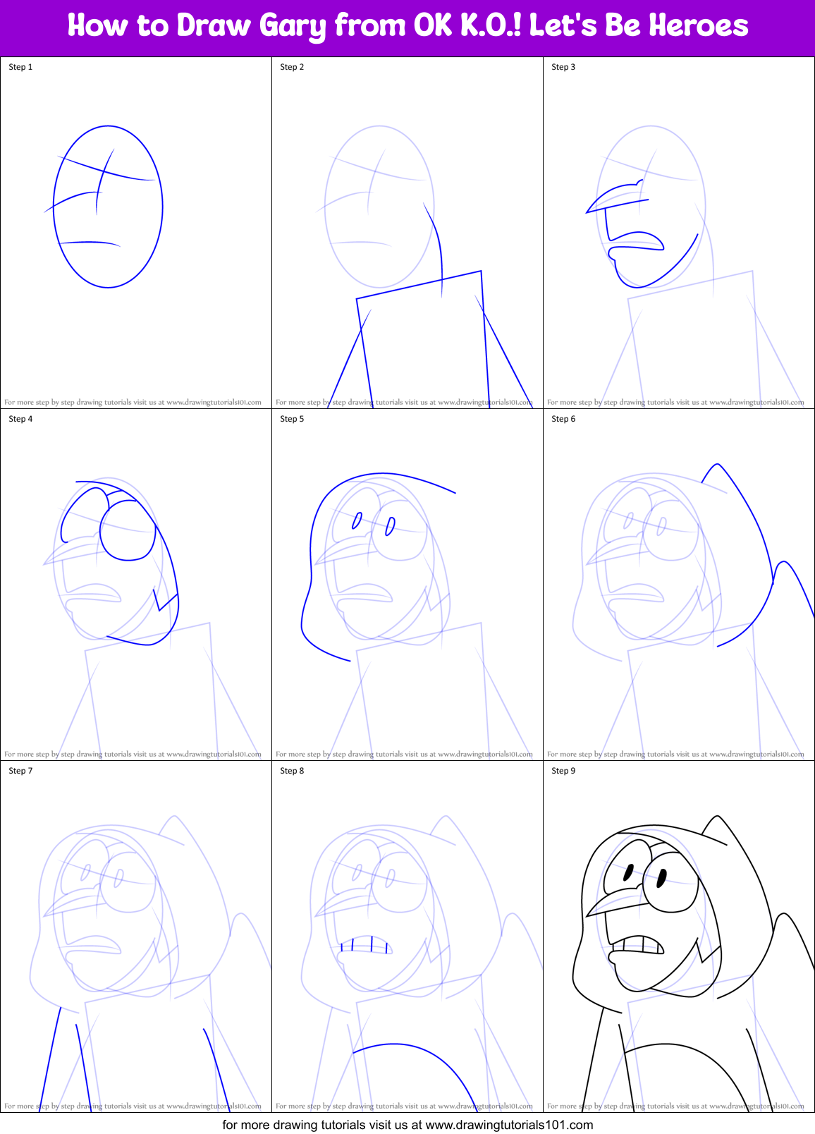 How to Draw Gary from OK K.O.! Let's Be Heroes Printable Step by Step