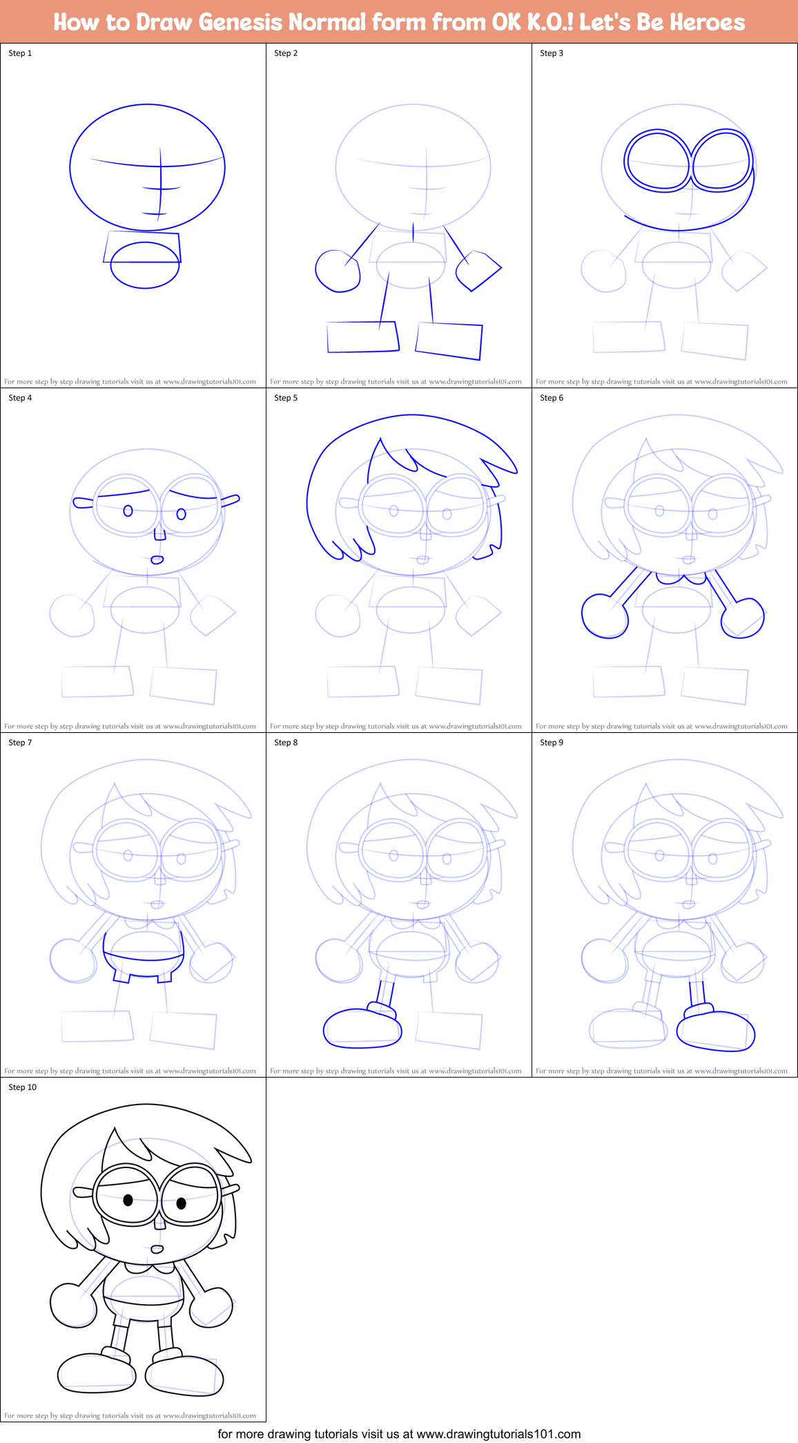 How to Draw Genesis Normal form from OK K.O.! Let's Be Heroes Printable Step by Step
