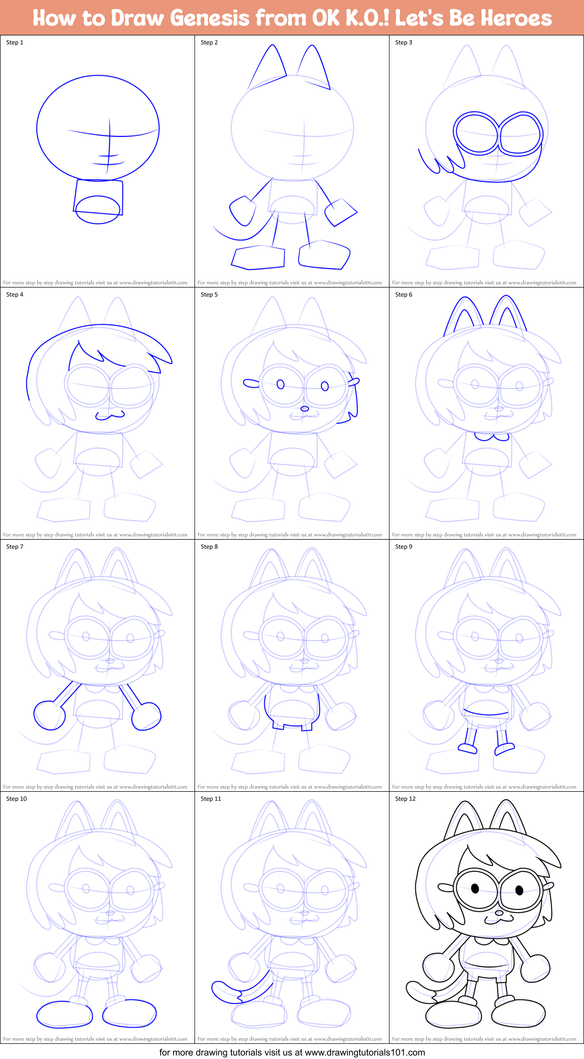 How to Draw Genesis from OK K.O.! Let's Be Heroes Printable Step by Step