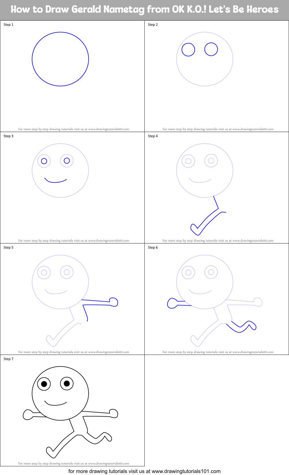 How to Draw Gerald Nametag from OK K.O.! Let's Be Heroes Printable Step by Step