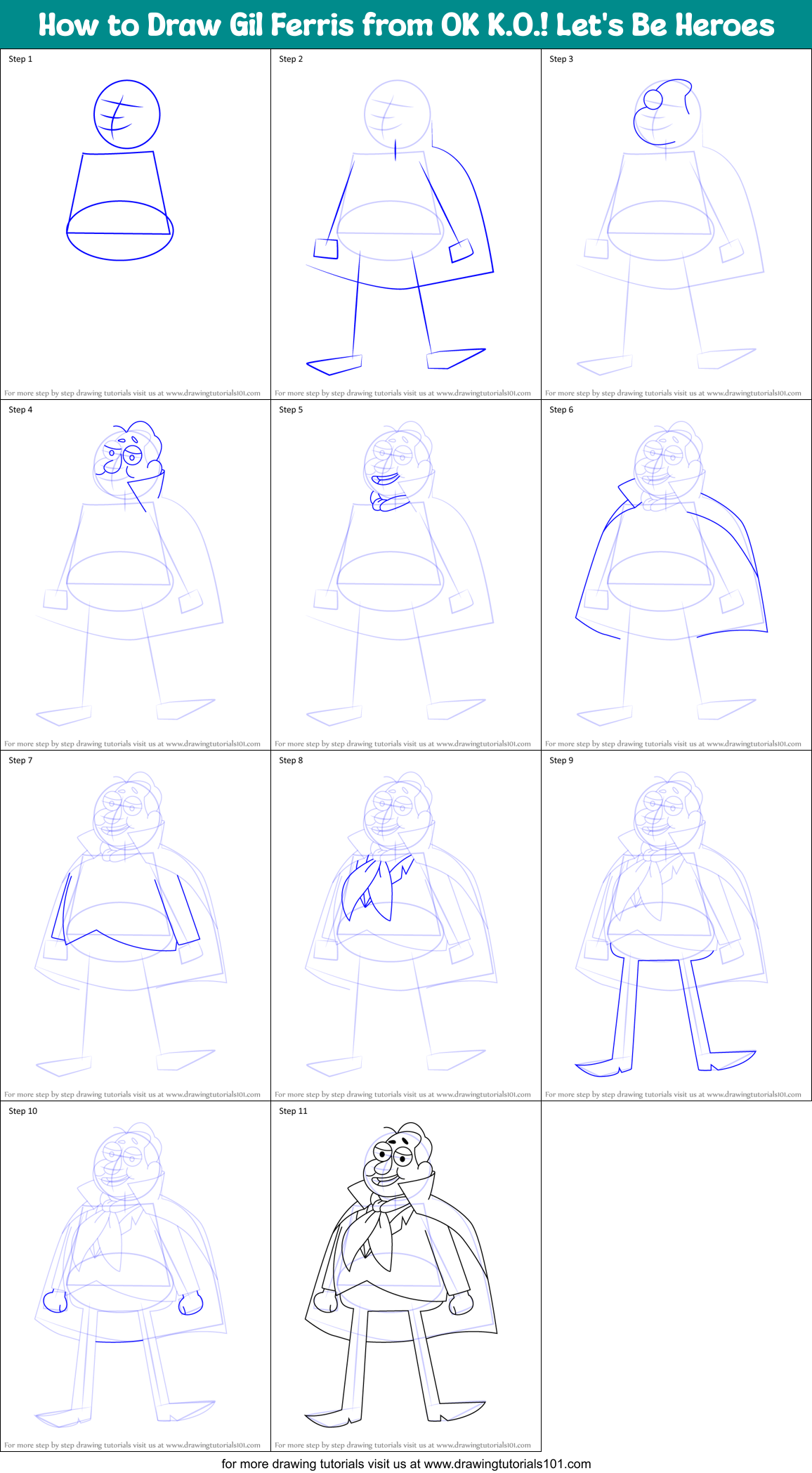 How to Draw Gil Ferris from OK K.O.! Let's Be Heroes Printable Step by Step