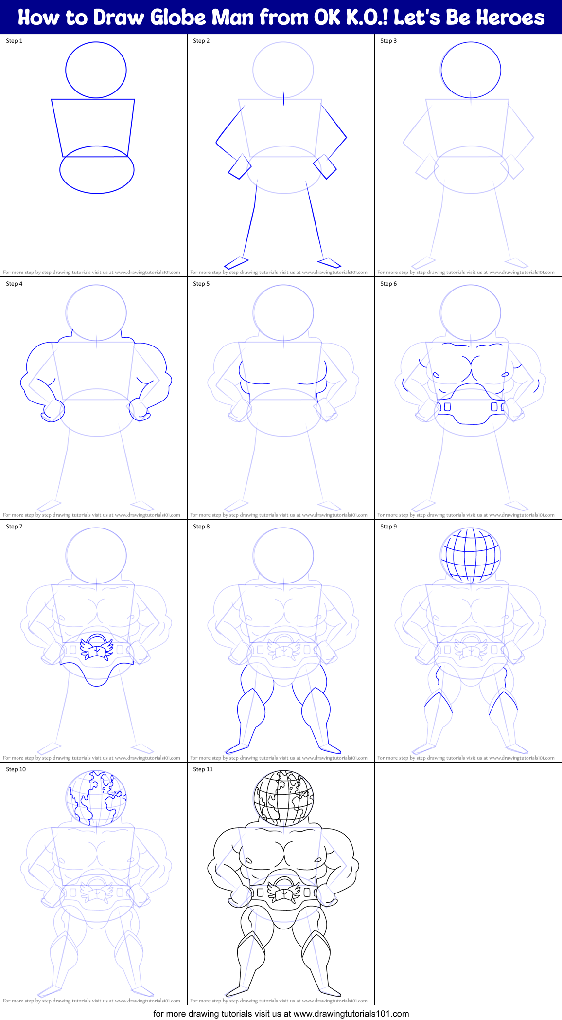 How to Draw Globe Man from OK K.O.! Let's Be Heroes Printable Step by Step