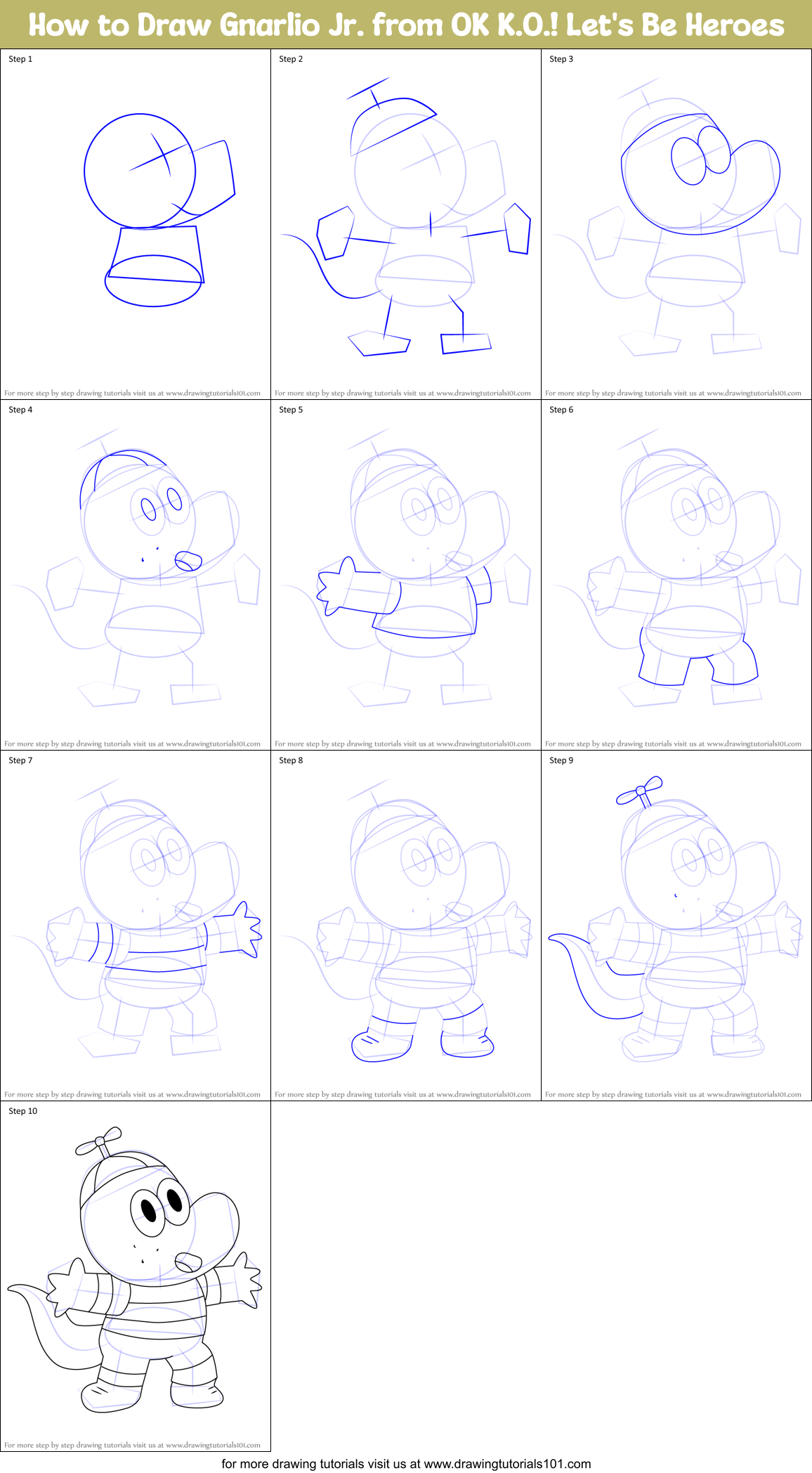 How to Draw Gnarlio Jr. from OK K.O.! Let's Be Heroes Printable Step by Step