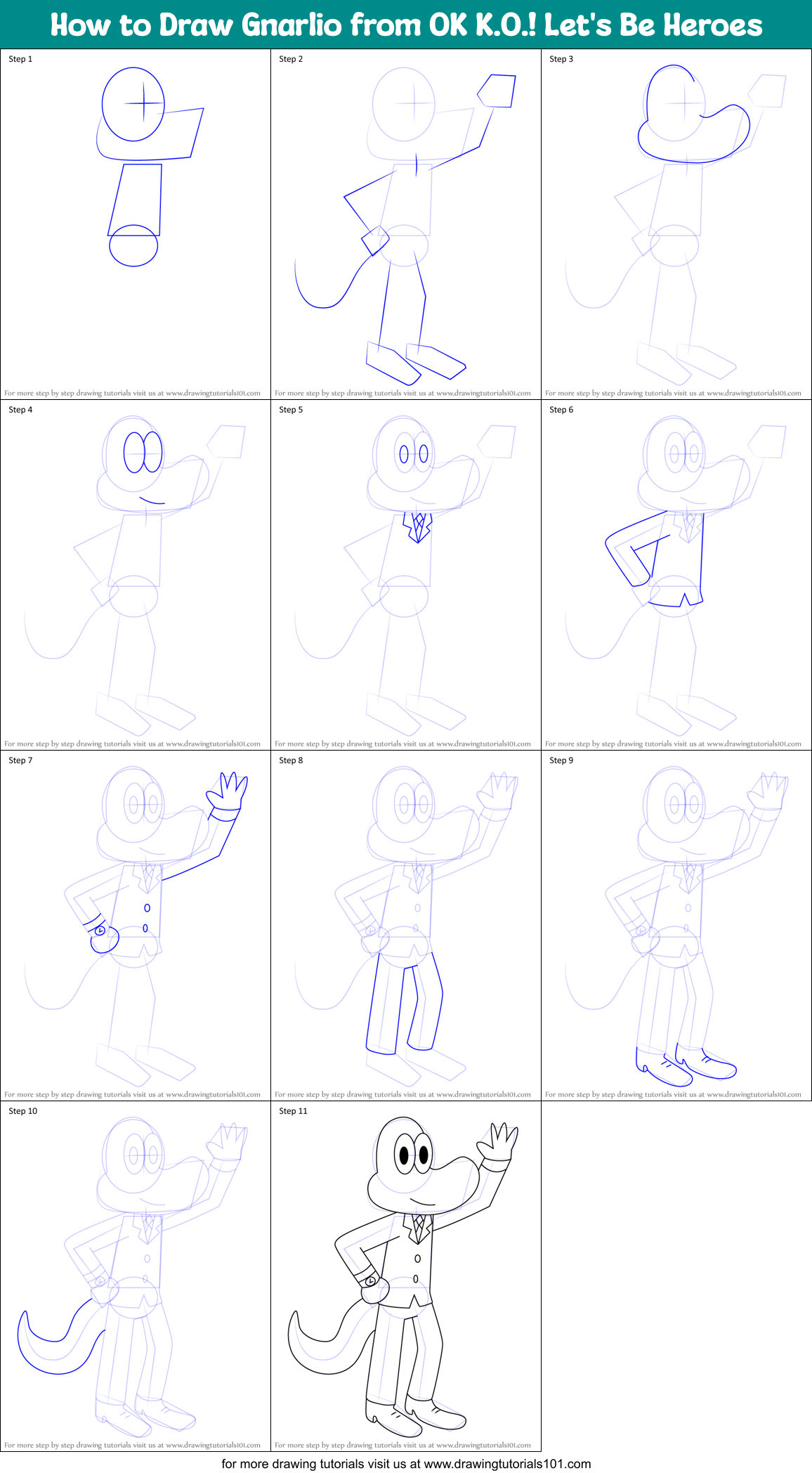 How to Draw Gnarlio from OK K.O.! Let's Be Heroes Printable Step by Step
