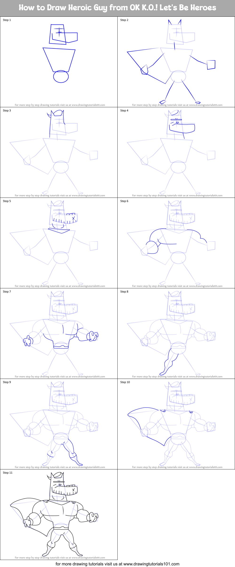 How to Draw Heroic Guy from OK K.O.! Let's Be Heroes Printable Step by Step