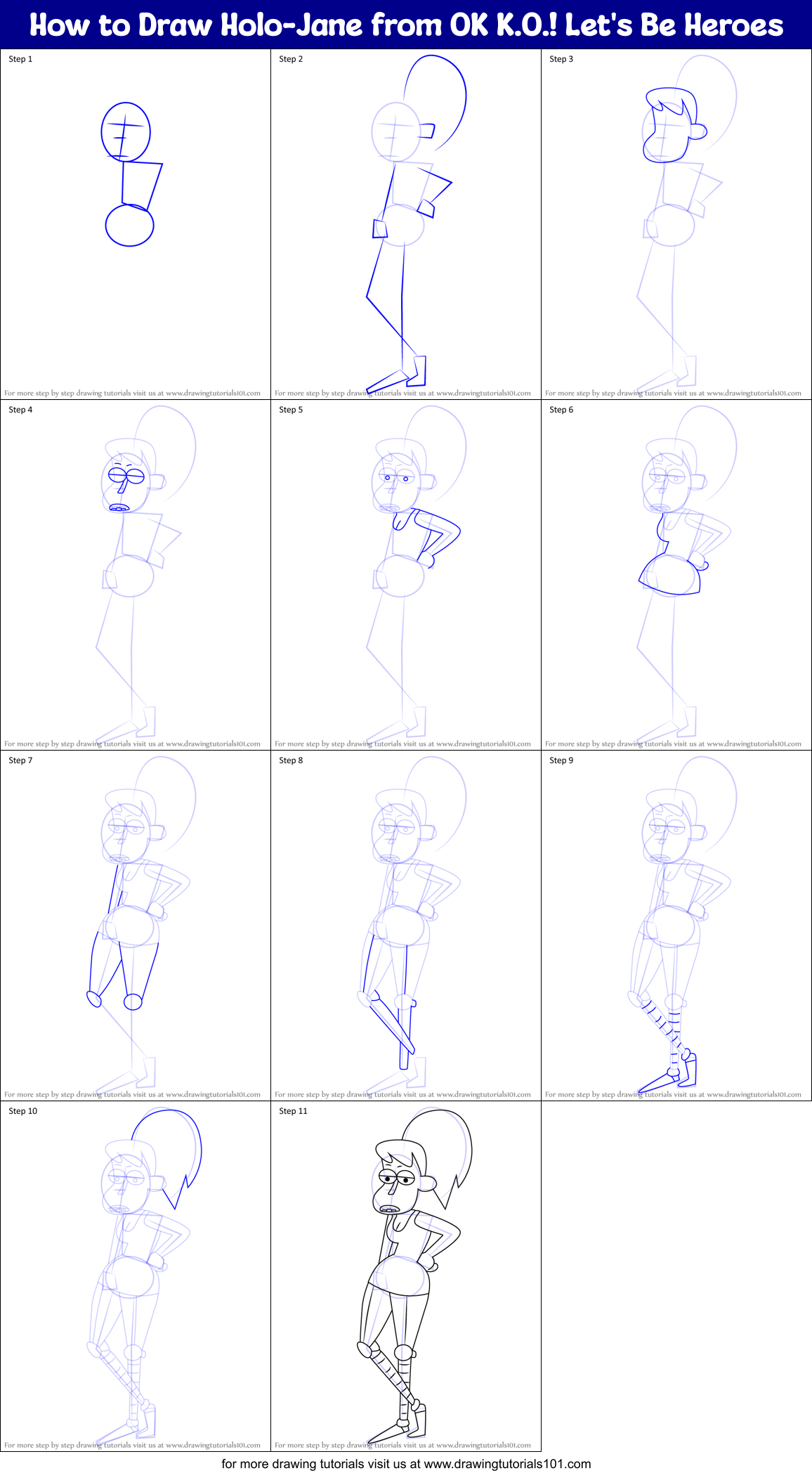 How to Draw Holo-Jane from OK K.O.! Let's Be Heroes Printable Step by Step