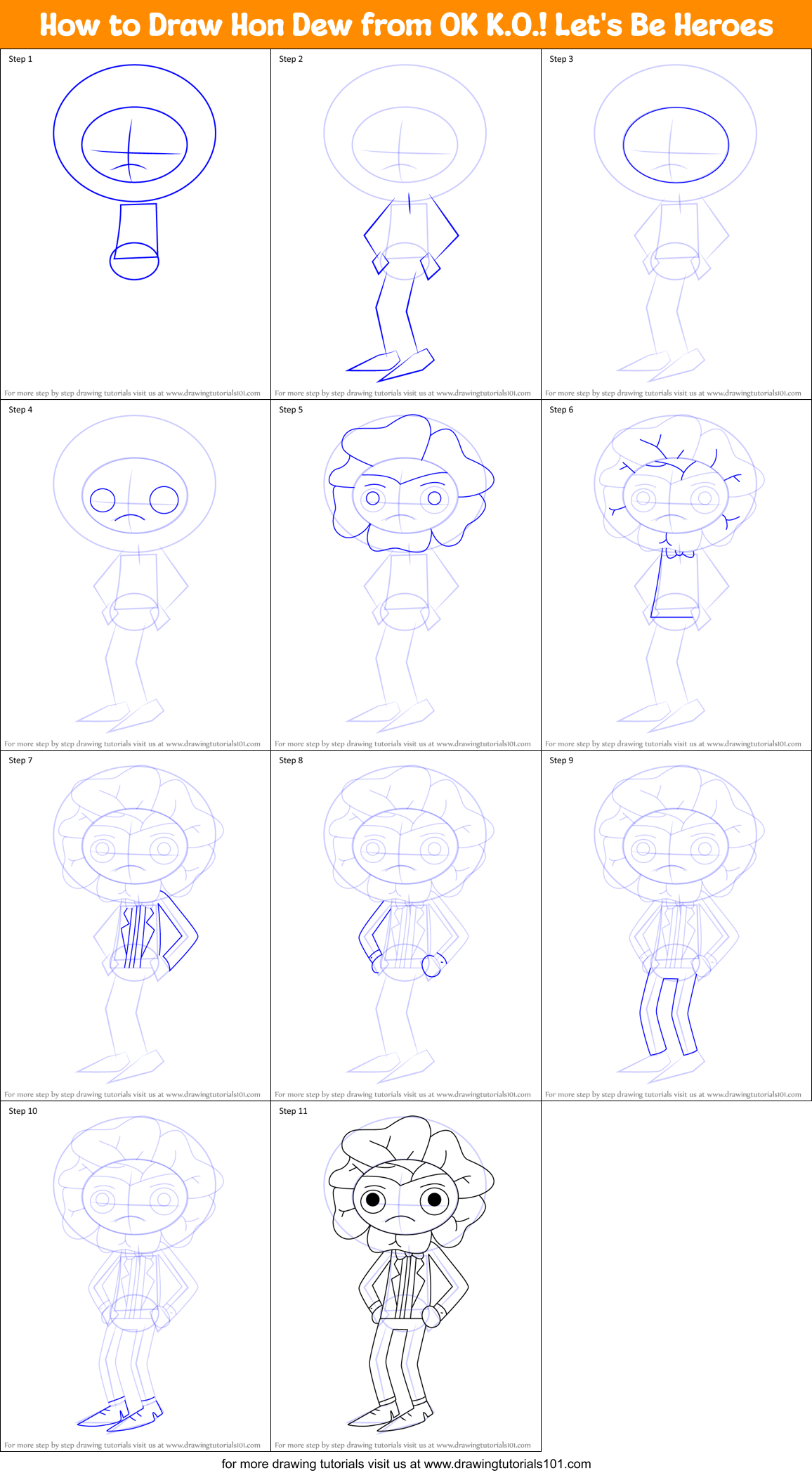 How to Draw Hon Dew from OK K.O.! Let's Be Heroes Printable Step by Step