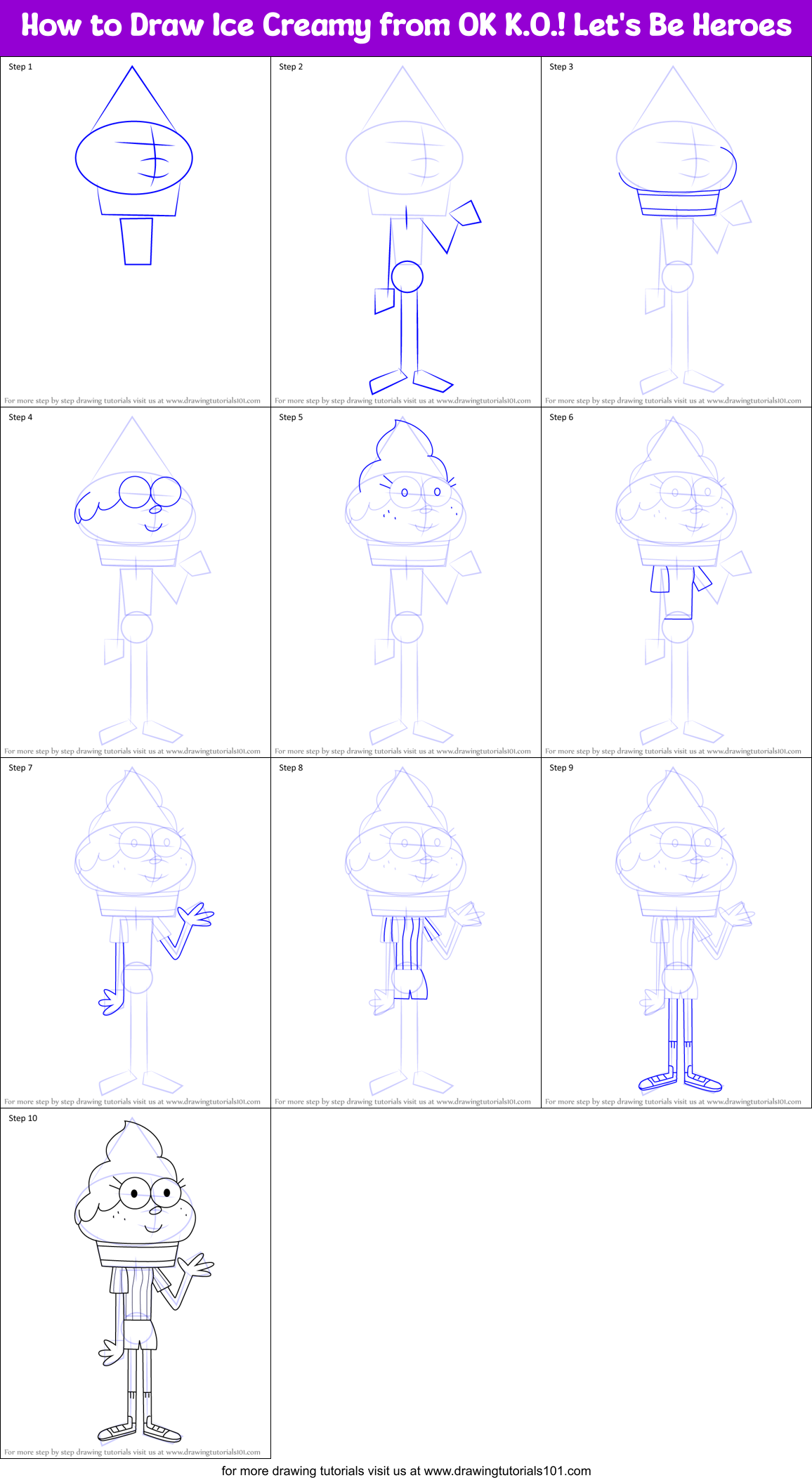 How to Draw Ice Creamy from OK K.O.! Let's Be Heroes Printable Step by Step