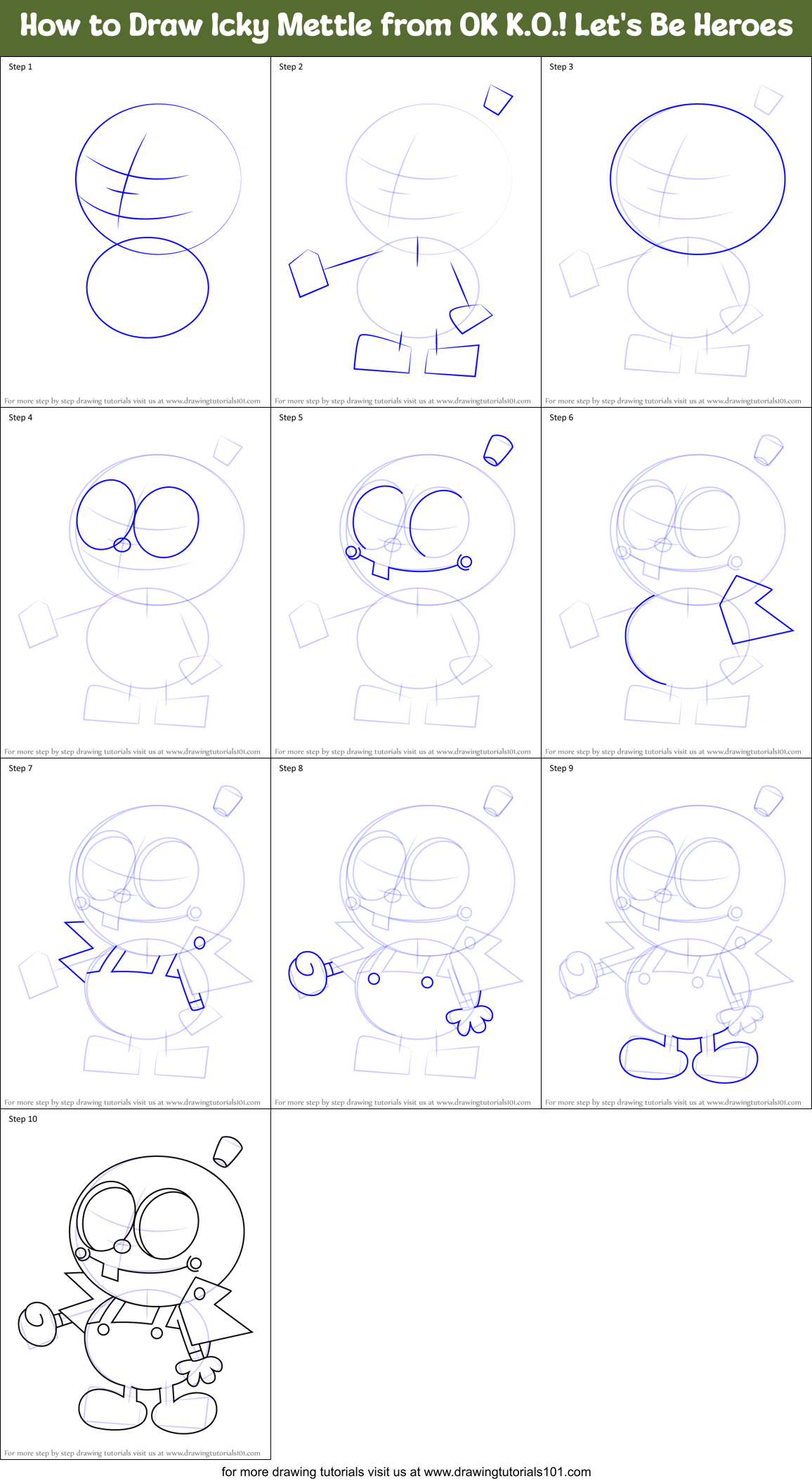 How to Draw Icky Mettle from OK K.O.! Let's Be Heroes Printable Step by Step