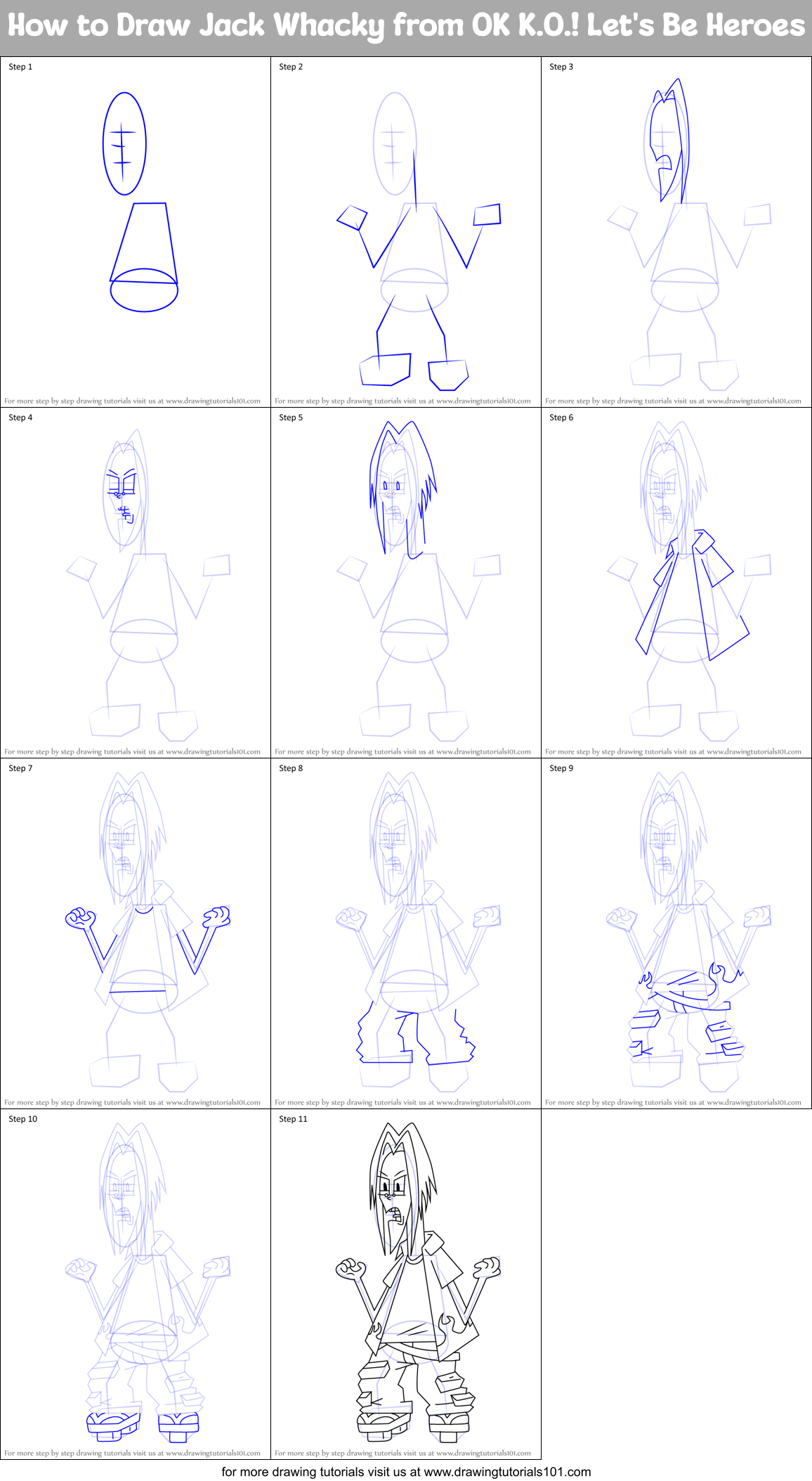 How to Draw Jack Whacky from OK K.O.! Let's Be Heroes Printable Step by Step