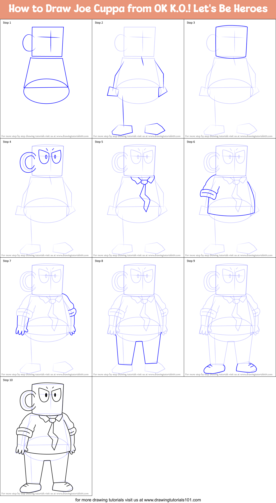 How to Draw Joe Cuppa from OK K.O.! Let's Be Heroes Printable Step by Step