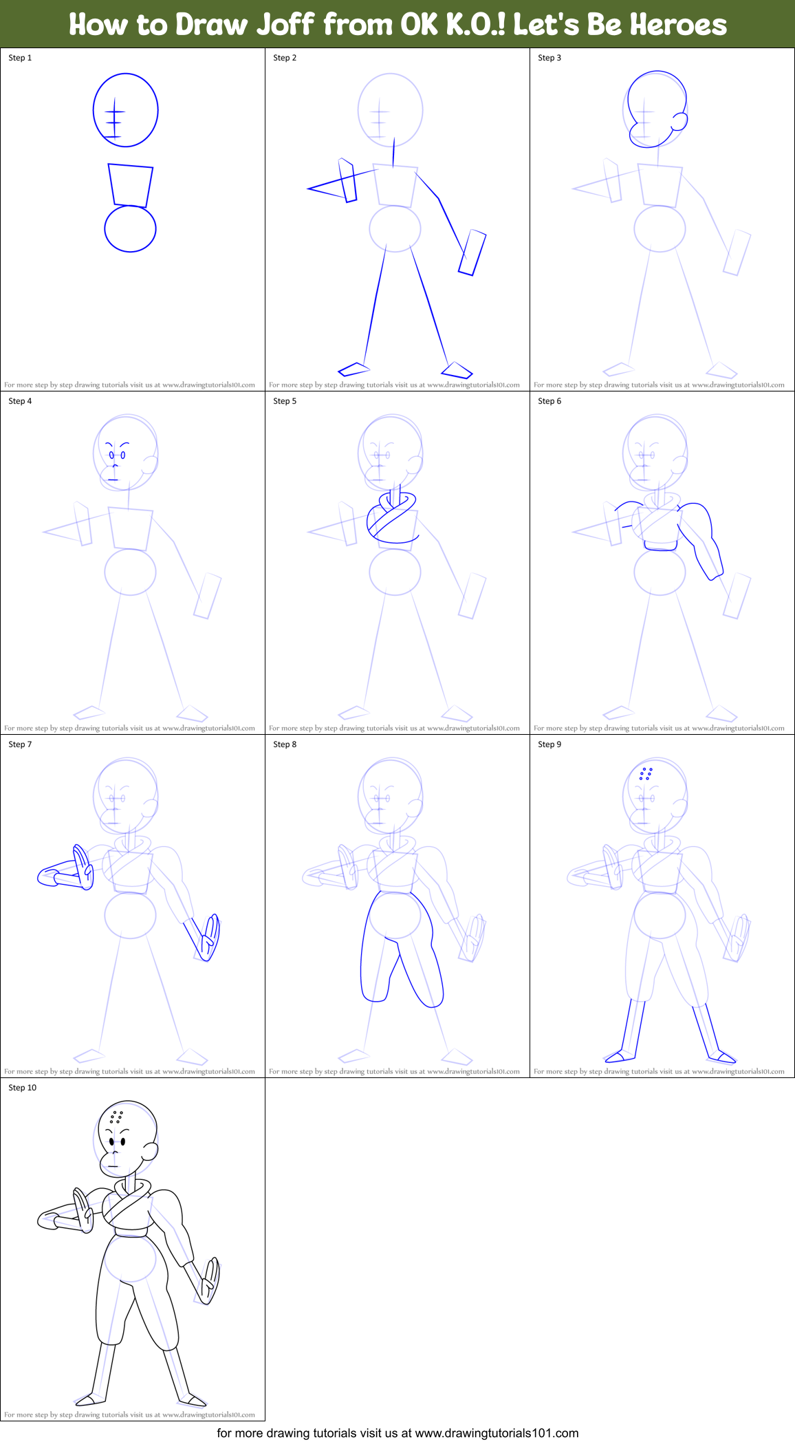 How to Draw Joff from OK K.O.! Let's Be Heroes Printable Step by Step
