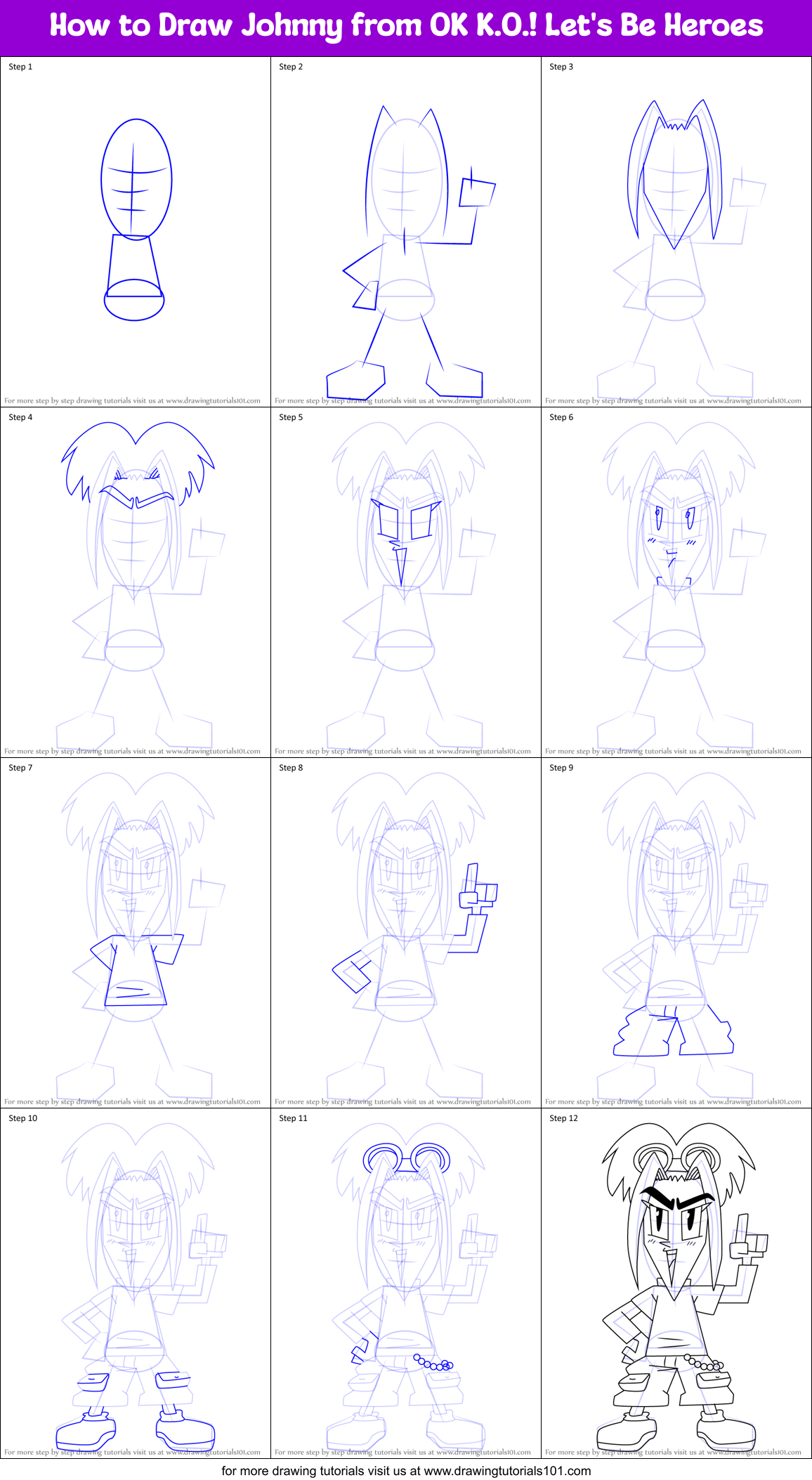 How to Draw Johnny from OK K.O.! Let's Be Heroes Printable Step by Step