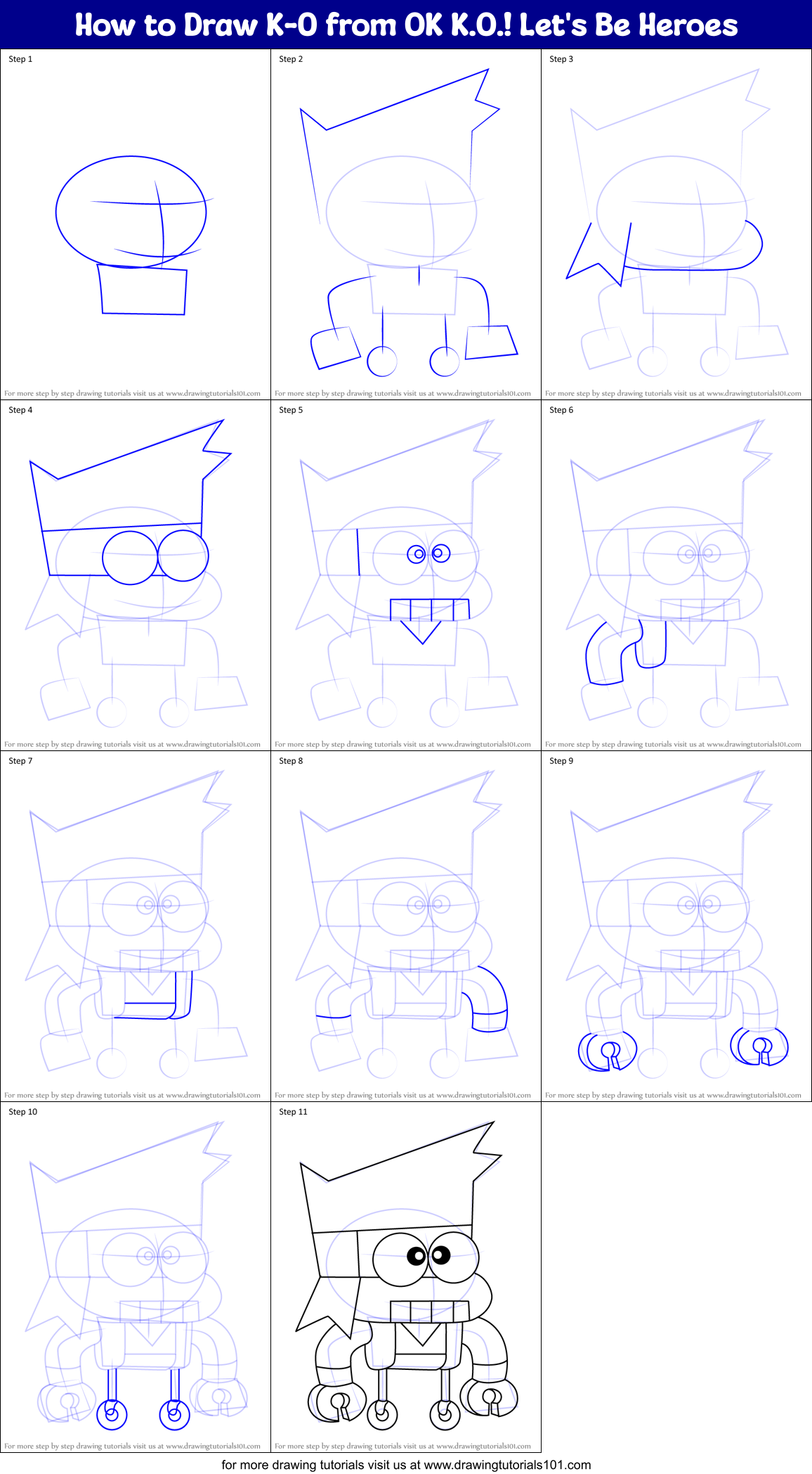 How to Draw K-0 from OK K.O.! Let's Be Heroes Printable Step by Step