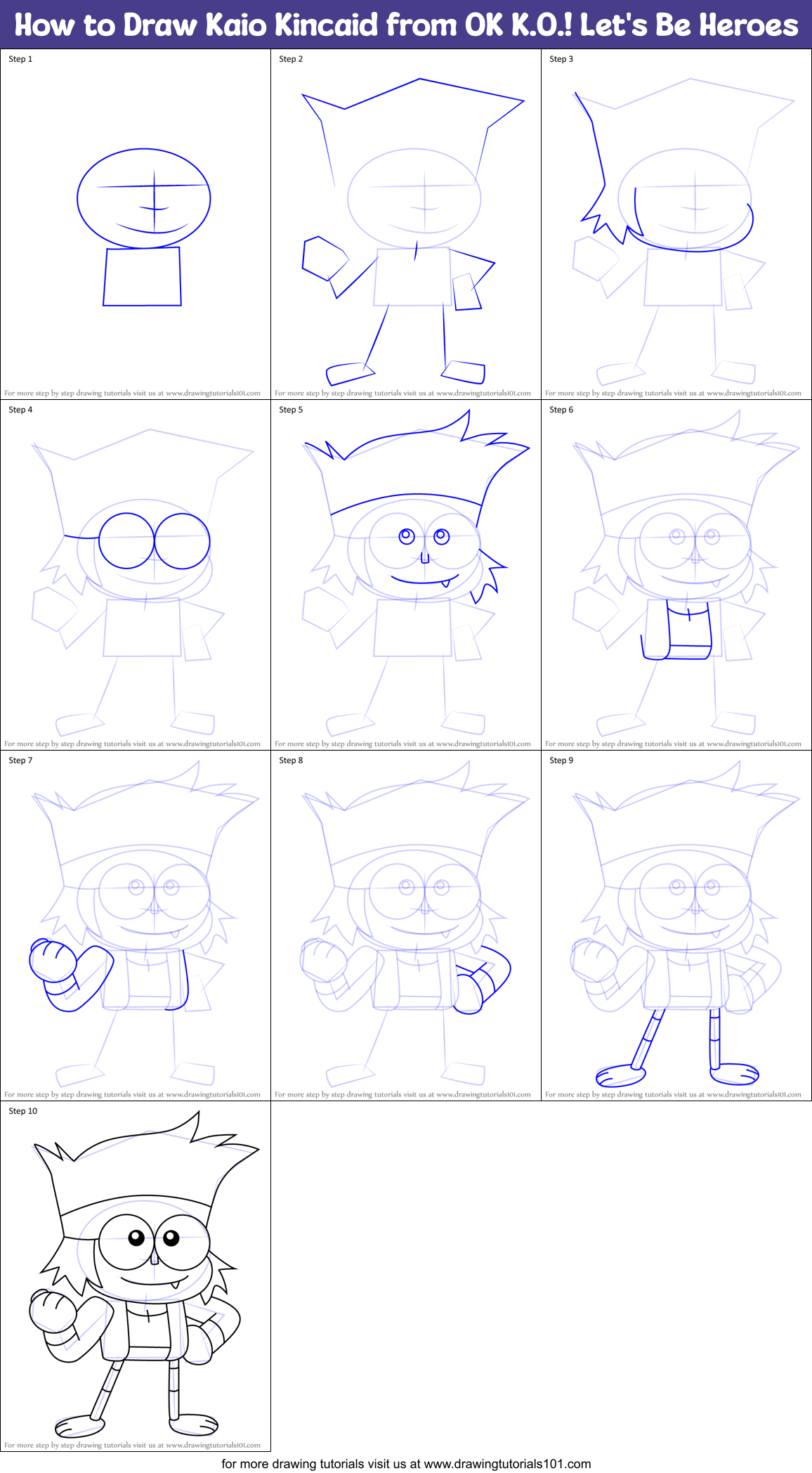How to Draw Kaio Kincaid from OK K.O.! Let's Be Heroes Printable Step by Step